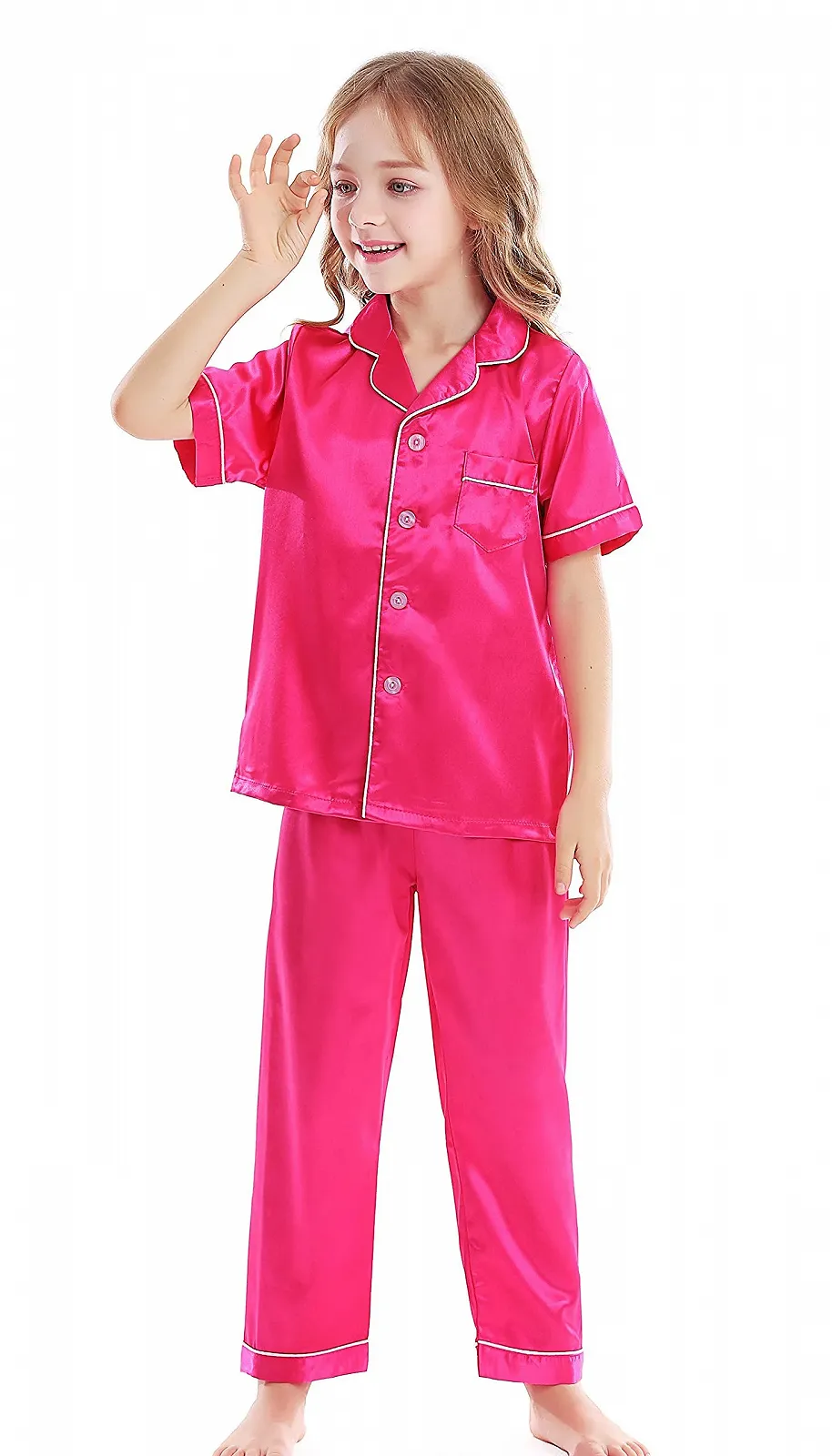 Комплект пижамы Horcute: топ с короткими рукавами и длинные штаны, атласный, фото №6 Комплект пижамы Horcute: топ с короткими рукавами и длинные штаны, атласный, фото №6