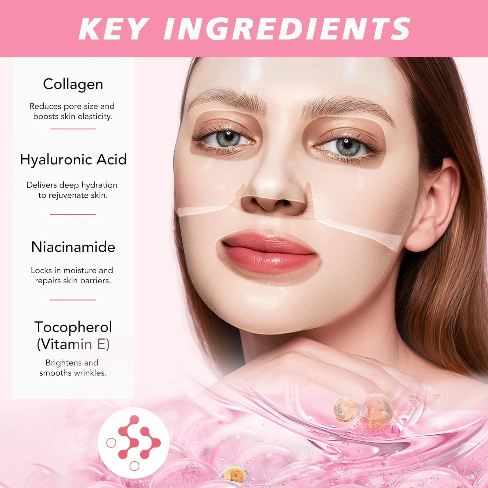 Набір з 4 органічних колагенових гідрогелевих нічних масок, мінімізує пори, фото №5