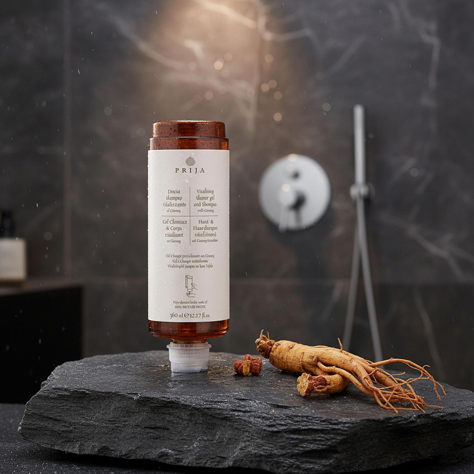 Шампунь/гель для душу Prija з женьшенем Vegan 3 x 360 мл запасний блок для дозатора, фото №9