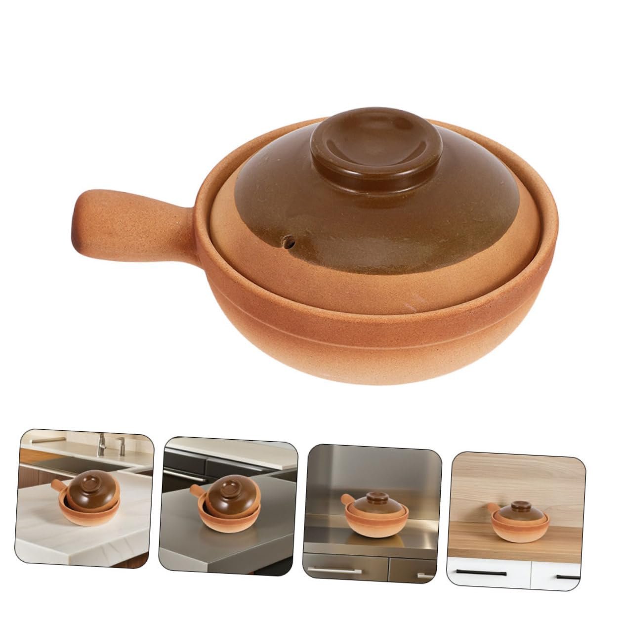 Глиняний горщик для приготування їжі SOIMISS з кришкою натуральний, фото №8