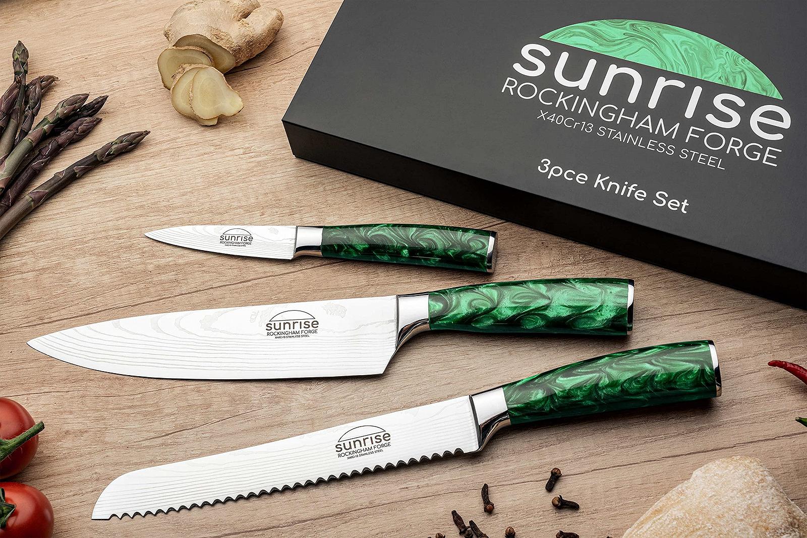 Набір ножів Rockingham Forge Sunrise Collection Emerald, 3 предмети, сталь X40Cr13, зелений, фото №3