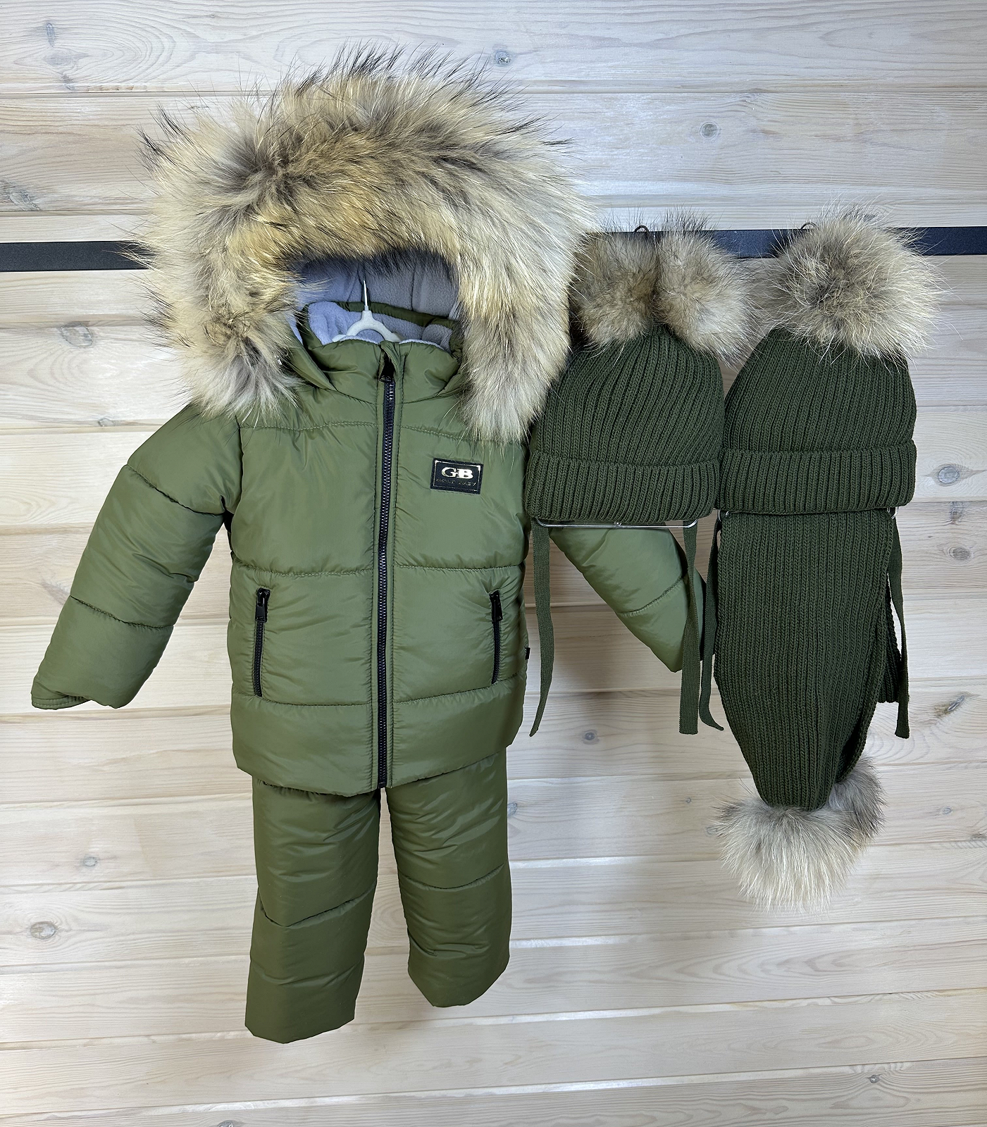 Зимовий комбінезон дитячий 86-134 р: куртка з натуральним хутром та штани хакі, фото №5 Зимовий комбінезон дитячий 86-134 р: куртка з натуральним хутром та штани хакі, фото №5