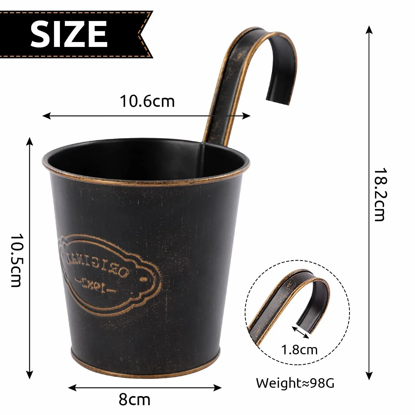 Підвісні горщики металеві балконні з дренажним отвором набір із 4 шт. вінтаж, фото №7