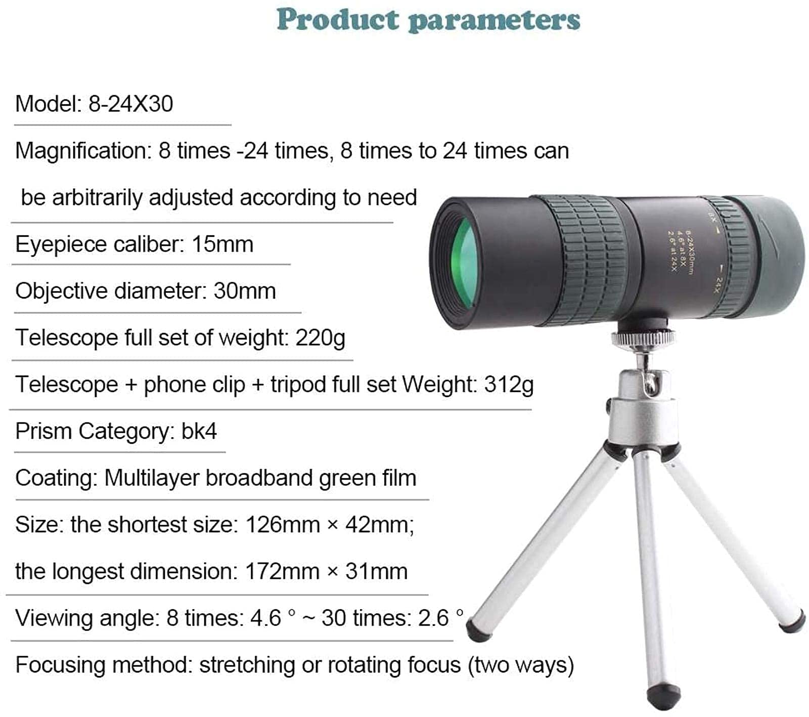Монокуляр WANWEN Little Surprise Telescope Astronomy 8-24X30 HD Mobile Phone, фото №5