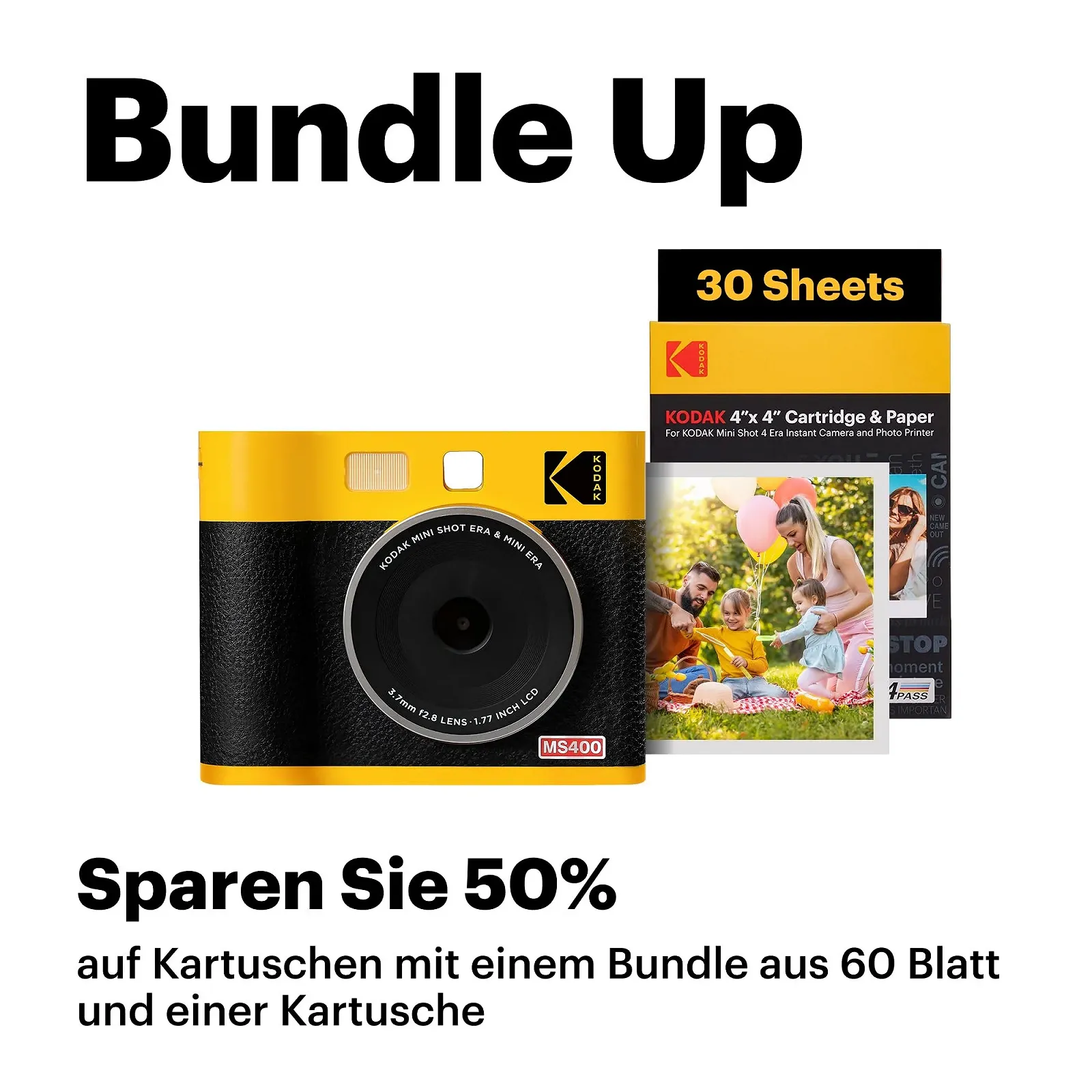 Фотокамера мгновенной печати и фотопринтер 2-в-1 KODAK Mini Shot 4 ERA 4PASS 10 x 10 см + 10 Sheets + 60-Sheet Cartridge Black, фото №2