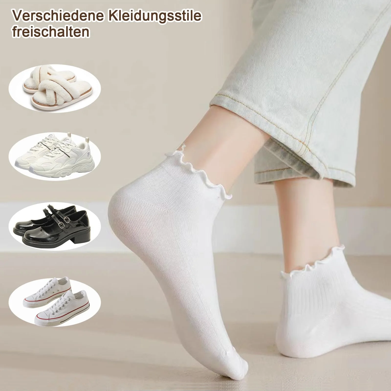 Носки с рюшами, 8 пар, белые носки принцессы для женщин и девочек, белый, 38, фото №5