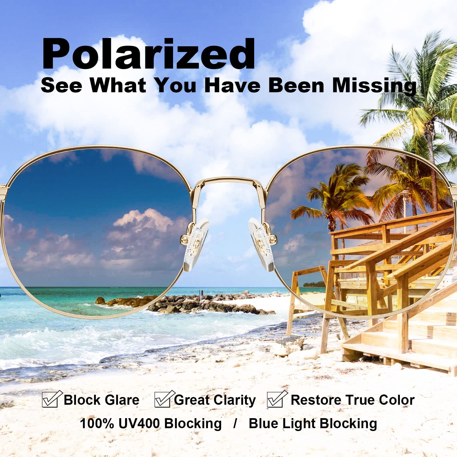 Сонцезахисні окуляри CARFIA Поляризовані круглі Жіночі Металева оправа, фото №4