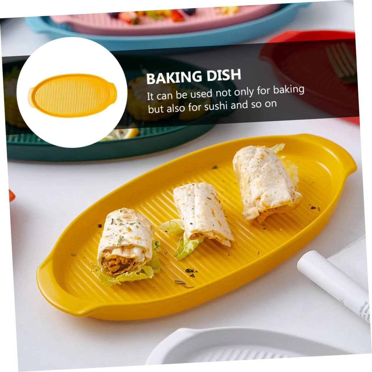 Форма для запікання керамічна овальна з ручками жовта маленька, фото №5