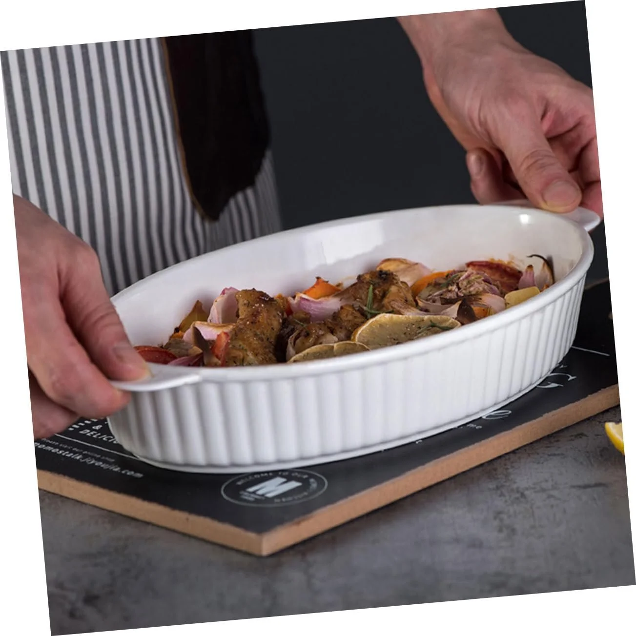 Форма для запекания Gatuida керамическая овальная с двумя ручками жаропрочная, фото №4