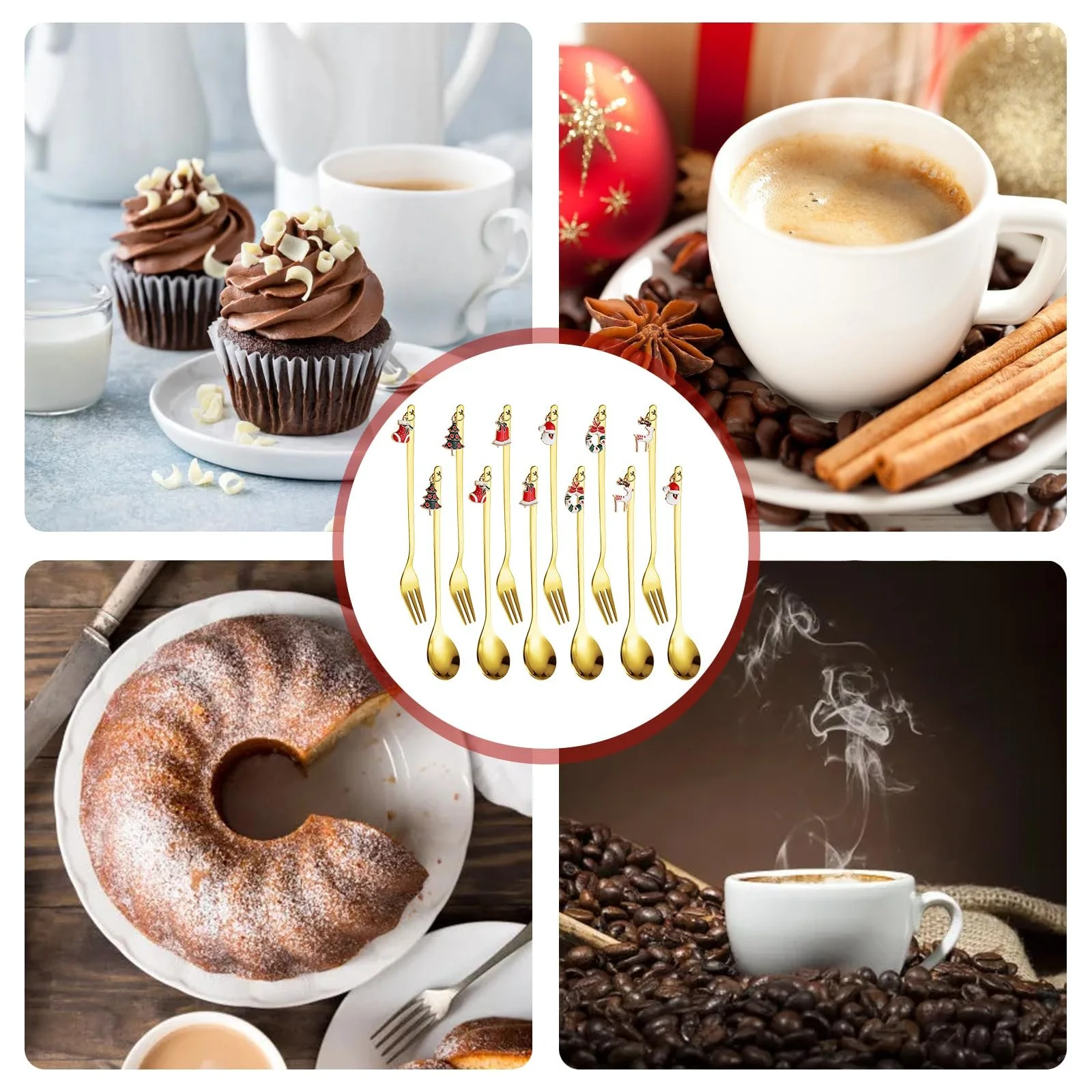 6 Кавових Різдвяних Ложок та 6 Вилок, фото №7