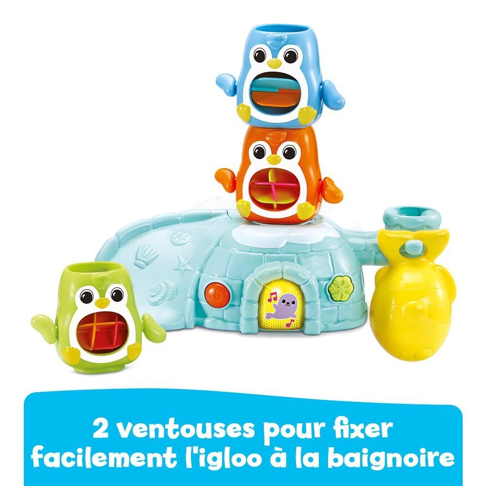 Іграшка для ванни VTech 1, 2, 3 Empilo Penguins Інтерактивне музичне іглу з трьома пінгвінами, фото №4