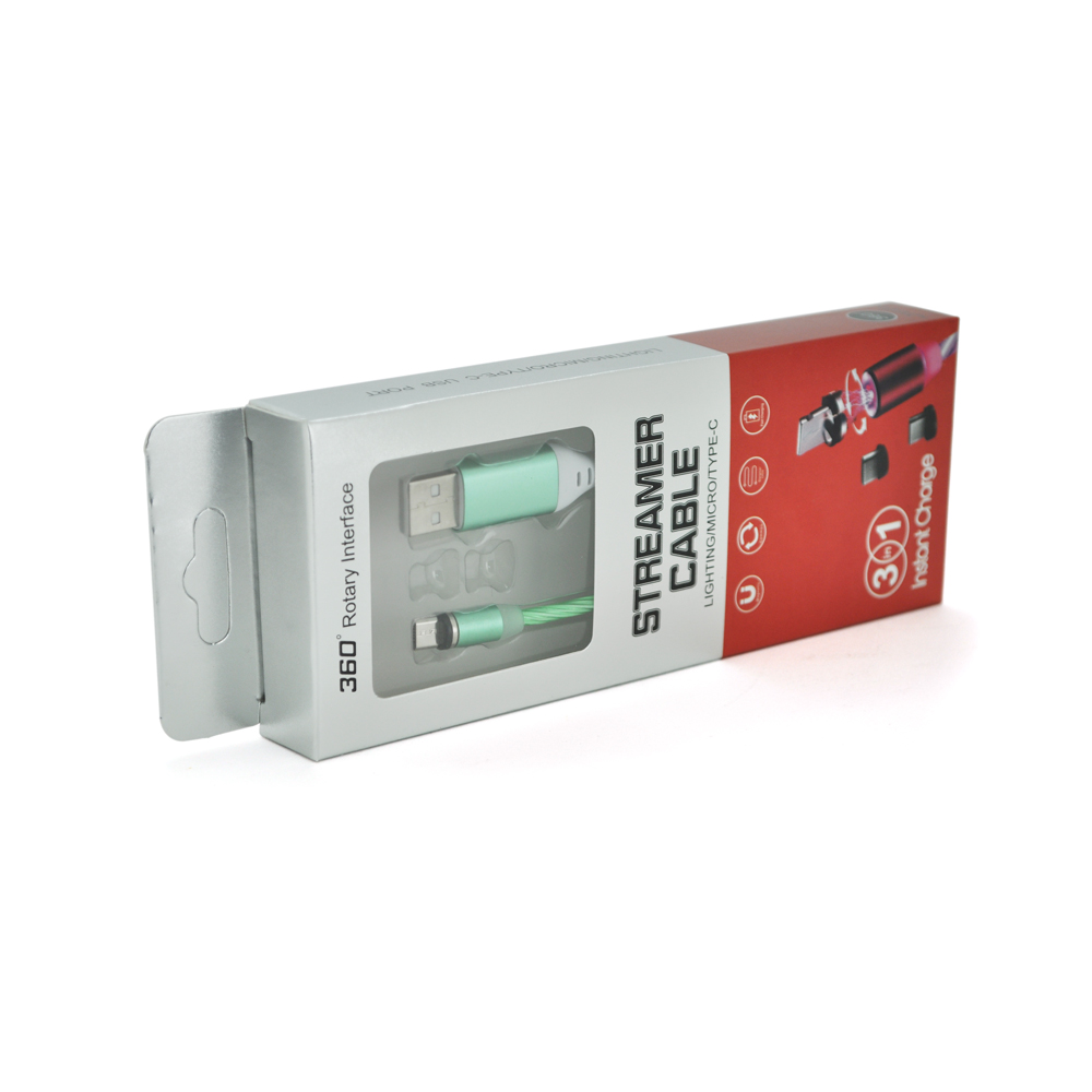 Магнитный кабель светящийся USB 2.0/Micro, 1m 2А GREEN OEM, фото №1