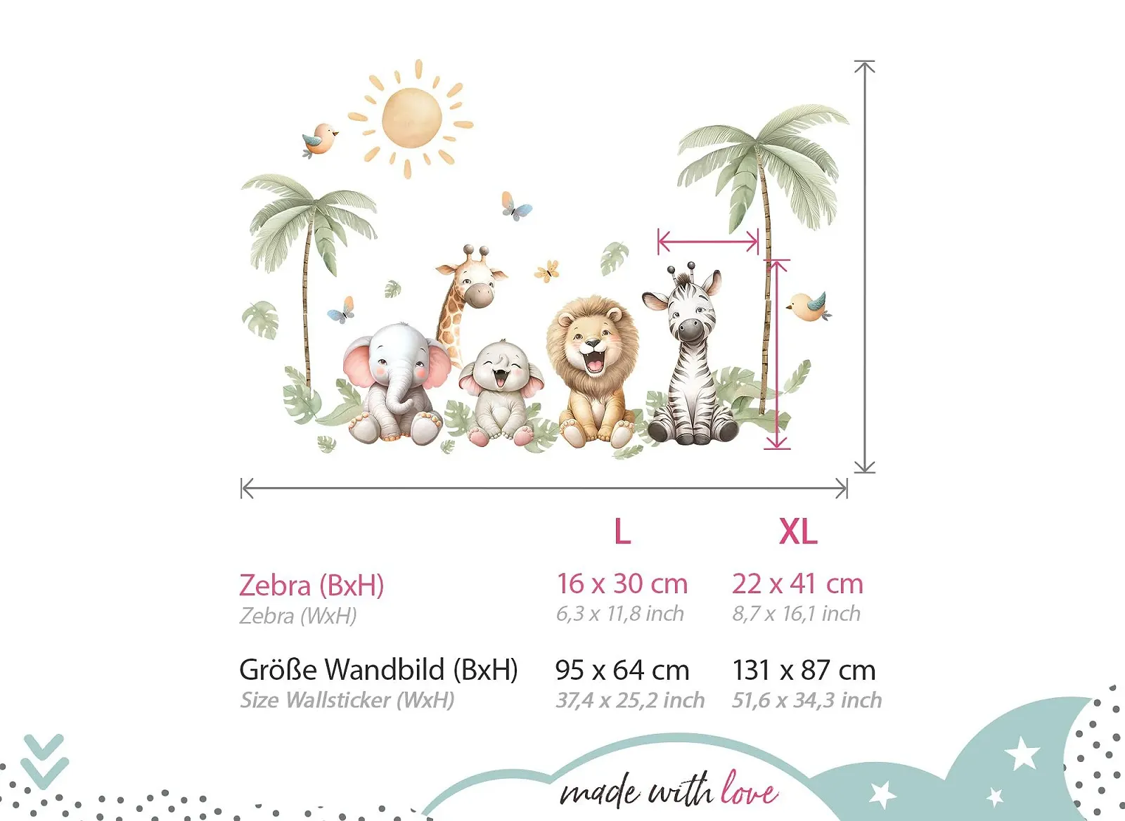 Наклейка на стену Little Deco DL5064 Safari Animals Лев Слон, фото №3