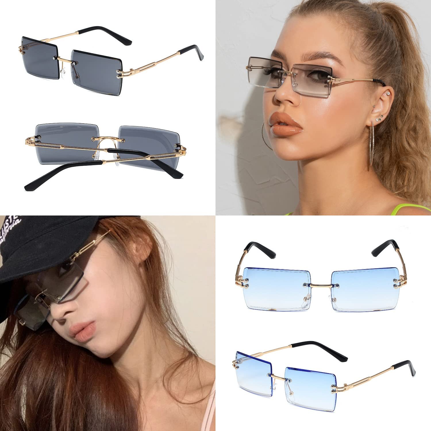 Сонцезахисні окуляри BEIIEB Прямокутні Без оправи Прозорі, фото №5