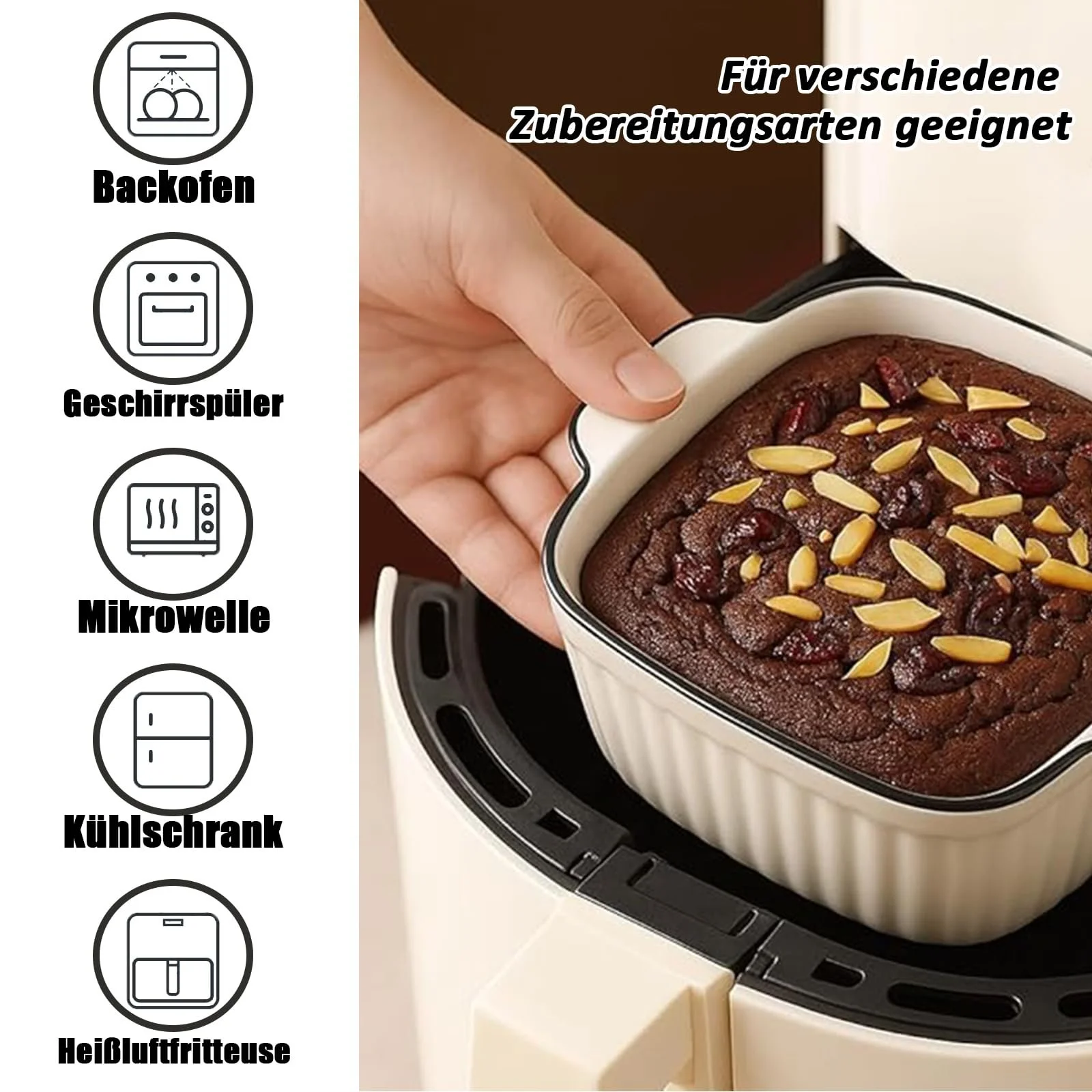 Набор из 4 керамических форм для запекания 400 мл с ручками 14.9 x 11.5 x 5.7 см квадратные для духовки и СВЧ, фото №7