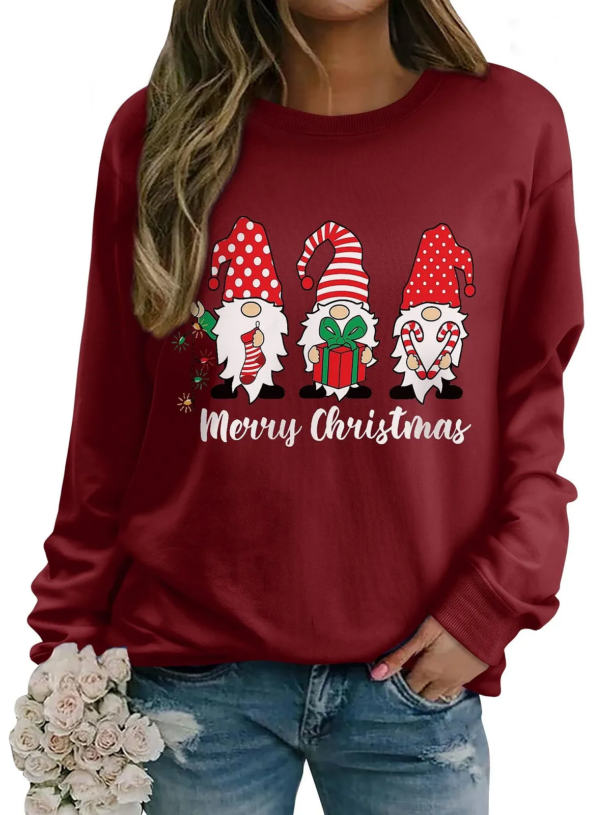 Женский свитшот WIEIYM Рождественский с длинными рукавами Санта Клаус S-XXL, фото №1