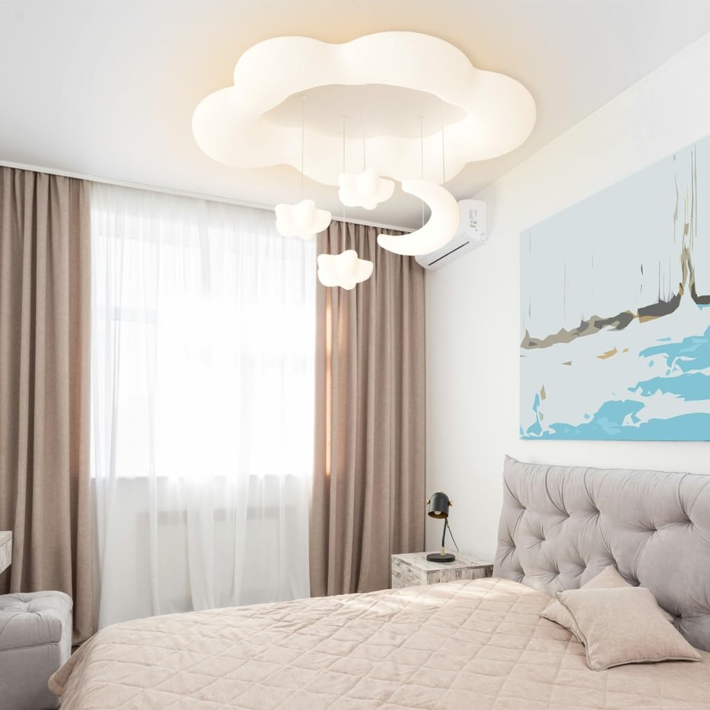 Светильник XIN'S Modern LED Детская комната Потолочный Светильник Мультяшный Облако Луна Звезда Форма Диммируемый Креативный Дизайн Потолочный Белый, фото №5