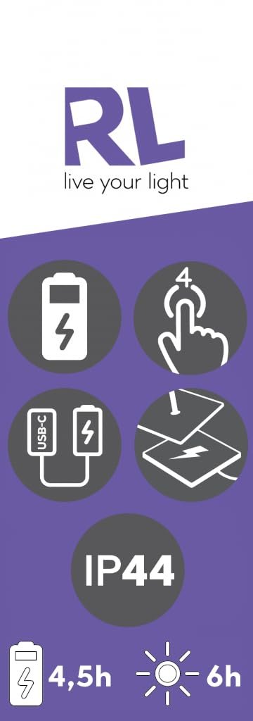 Настільна лампа Reality Leuchten Suarez R57706110 LED вулична акумуляторна металева 1.5 Ват 4-рівневий сенсор зарядна станція Червона, фото №5