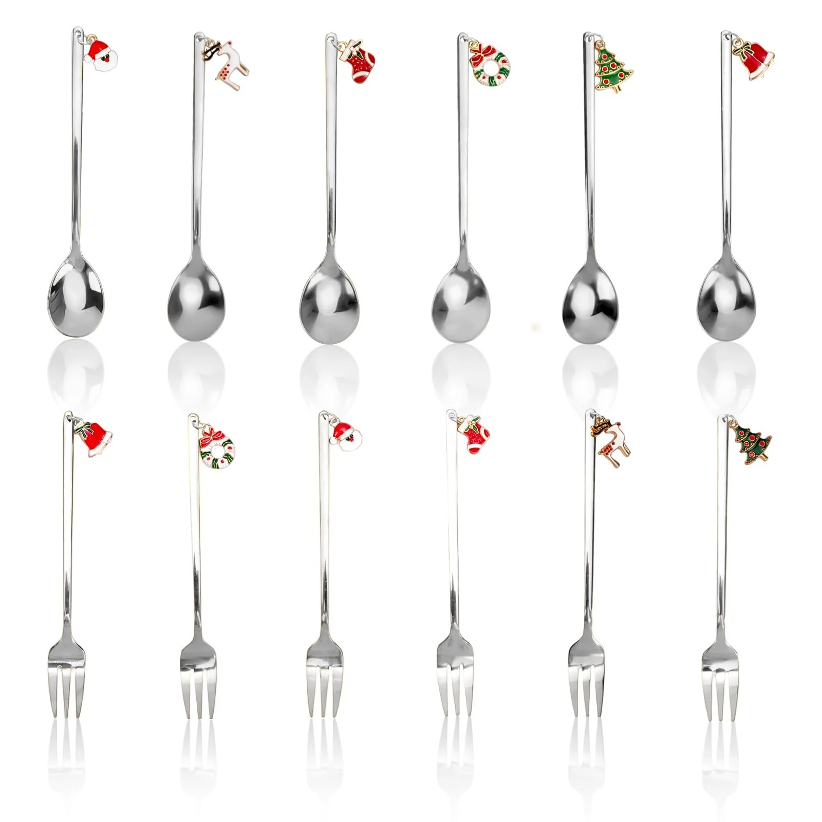 Набір Різдвяних Ложок і Виделок для Торта (12 шт), фото №8