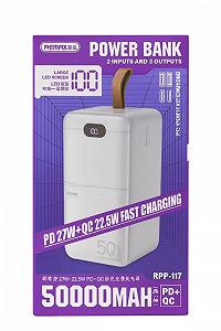 Павербанк Remax RPP-117 / 50000 мАч / до 27Вт / USB-C + USB-A + Micro-USB / PD+QC / Белый synthetic.ua - Фото 1