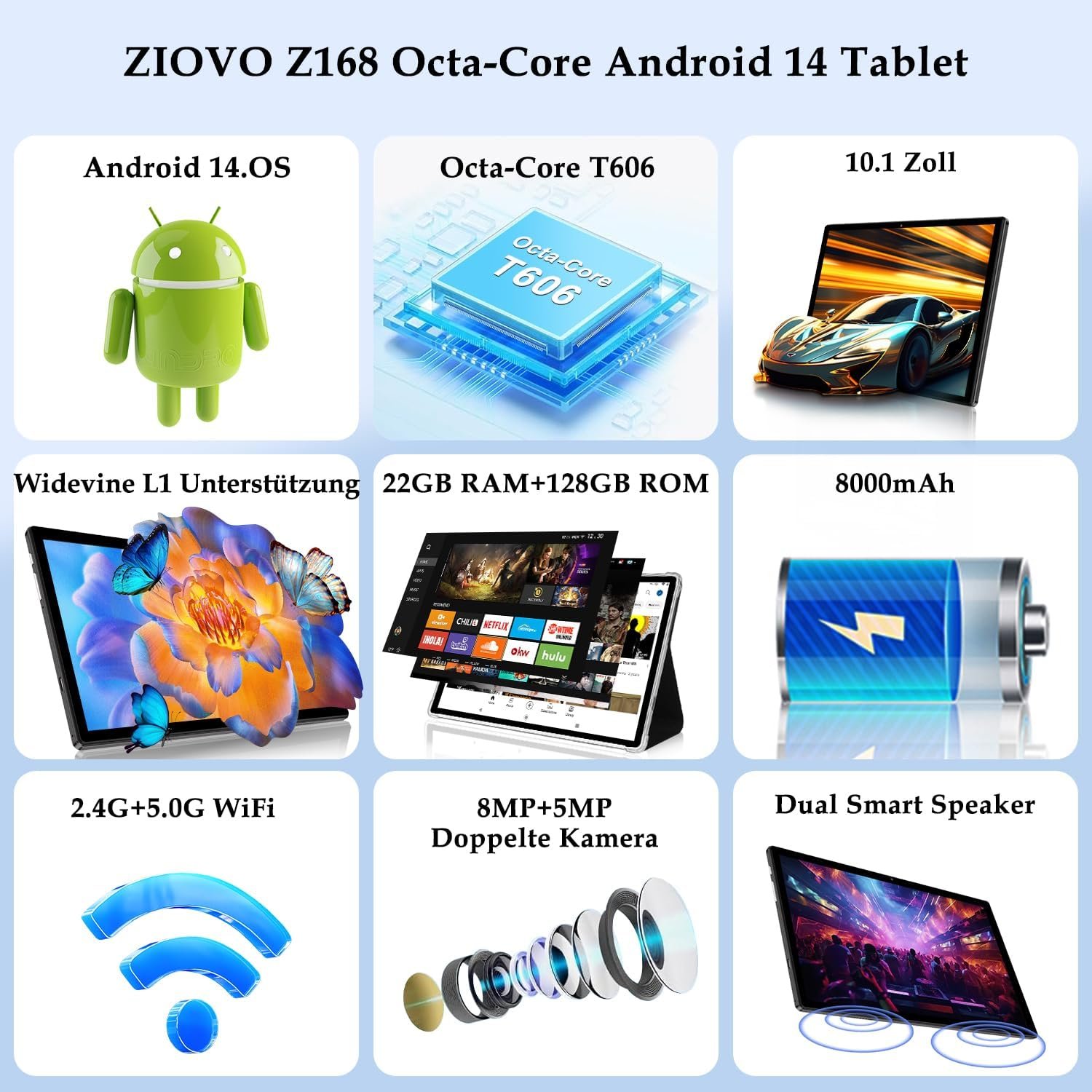 Планшет 10" ZLOVO Z168 6+16/128Gb 8 ядер Android 14 8000 mAh Черный, фото №7