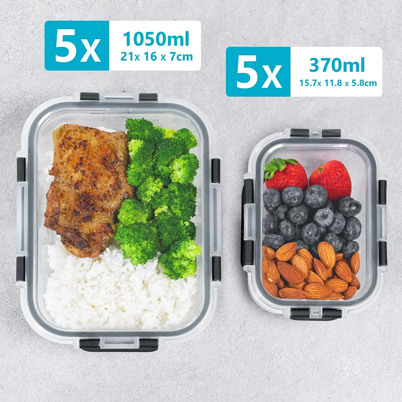 Набір скляних контейнерів для їжі Igluu Meal Prep Боросилікатне скло 10 шт. 370 мл та 1050 мл, фото №3