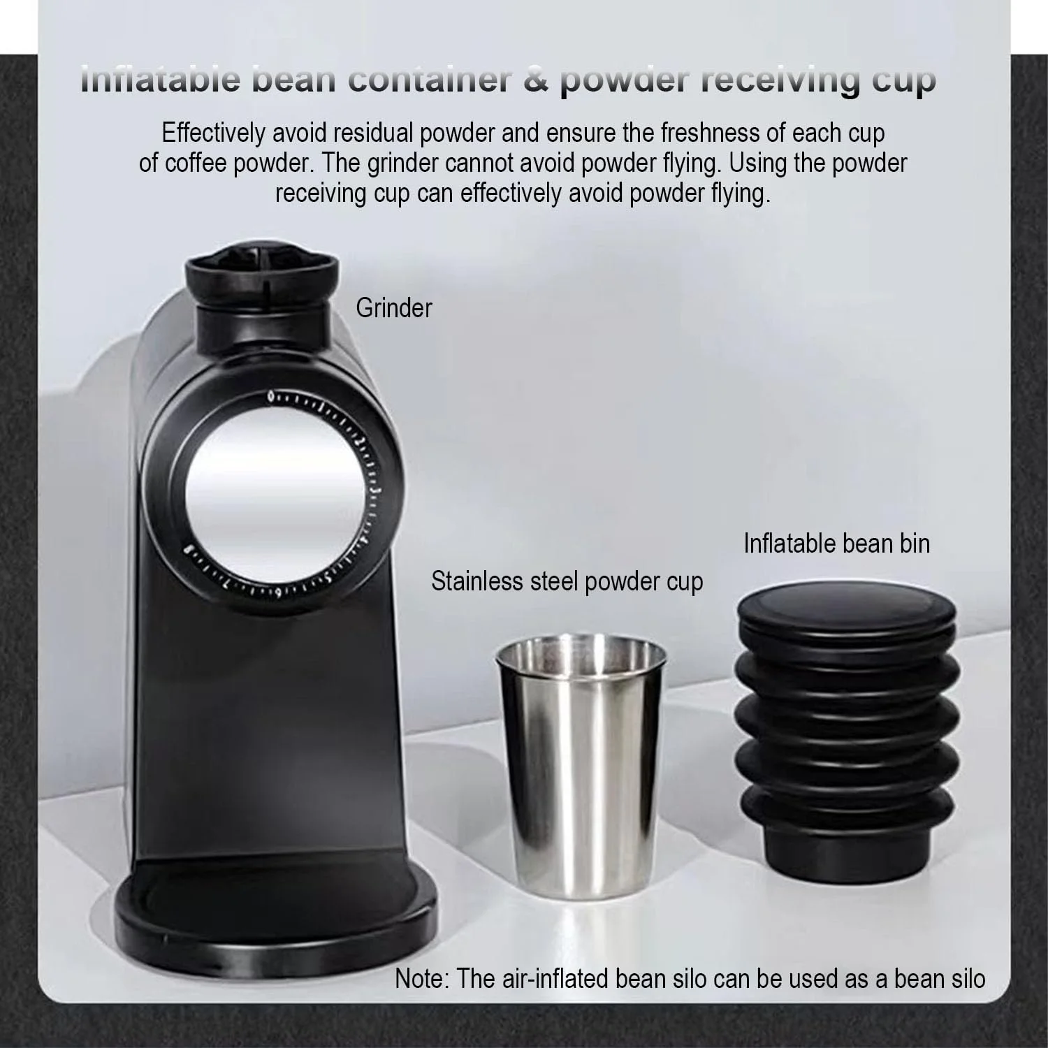 Кавомолка Italian Hand Brew, 8 рівнів регулювання товщини, плоский ніж з нержавіючої сталі 48 мм, надувний контейнер для зерен та чашка для порошку, фото №4