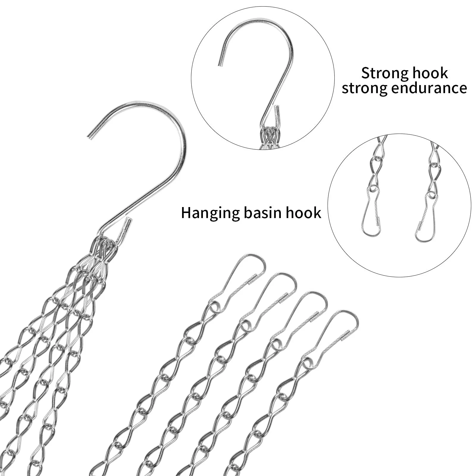 Підвісний ланцюг Набір з 4 предметів Металевий з S-подібними гачками Сріблястий, фото №3