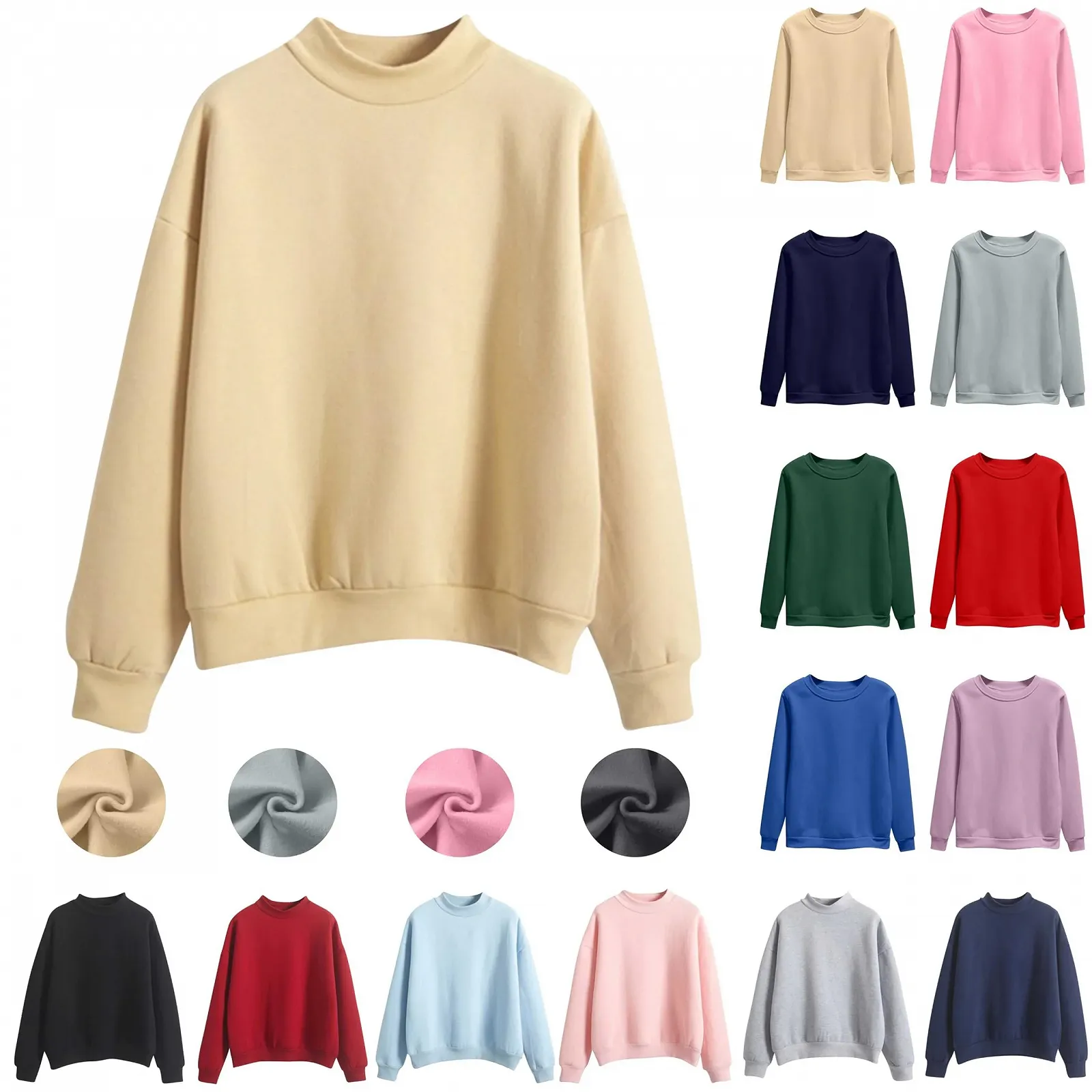 Женский свитшот Однотонный Пуловер Рождественский Джемпер Хлопок с длинными рукавами Джемпер с круглым вырезом Осенне-зимний Элегантный Топ Уличная одежда Базовые свитшоты без капюшона, фото №1