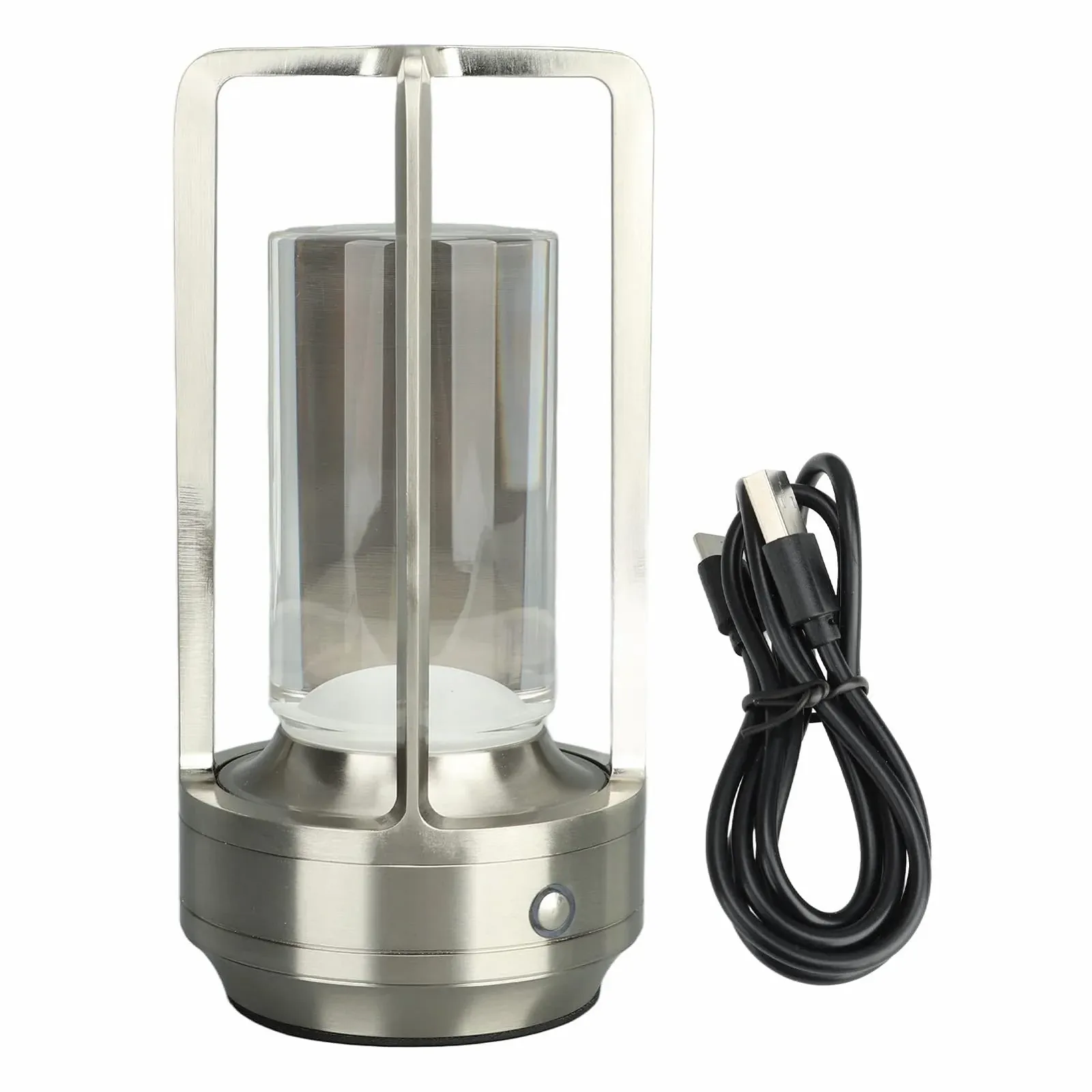 Бездротова настільна лампа світлодіодна акумуляторна сенсорна 3 кольори Срібляста, фото №5