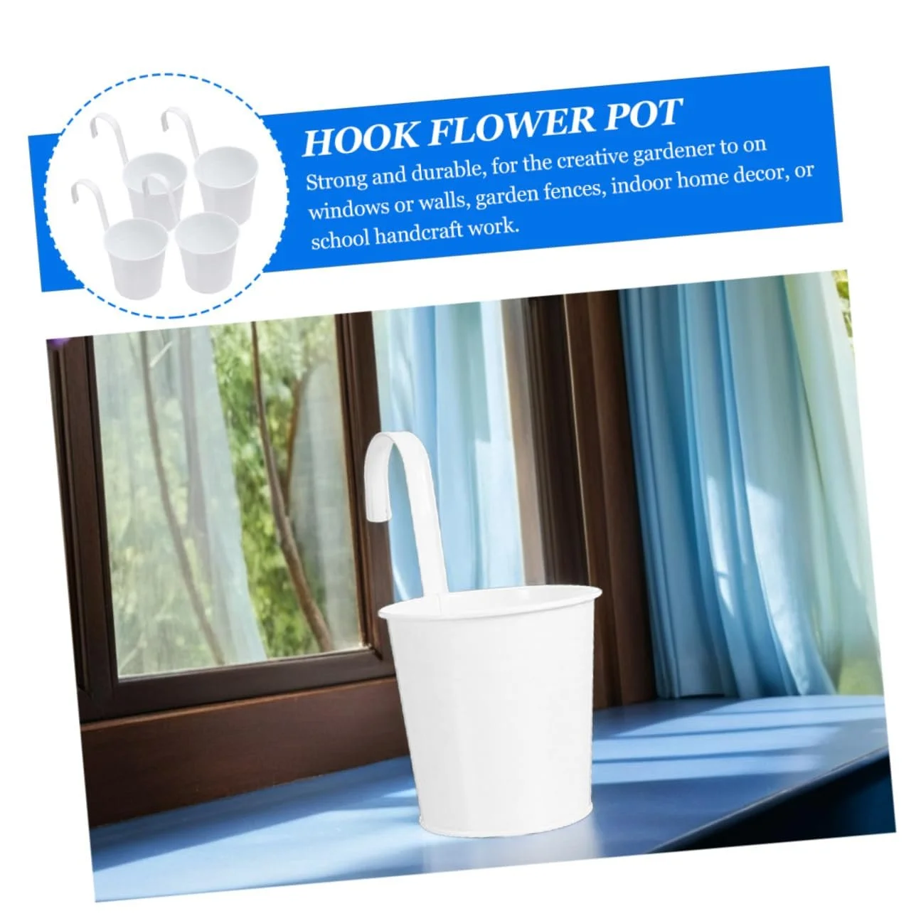 Квіткові горщики PartyKindom Набір з 4 підвісних відер зі знімними гачками Залізо, фото №3 Квіткові горщики PartyKindom Набір з 4 підвісних відер зі знімними гачками Залізо, фото №3