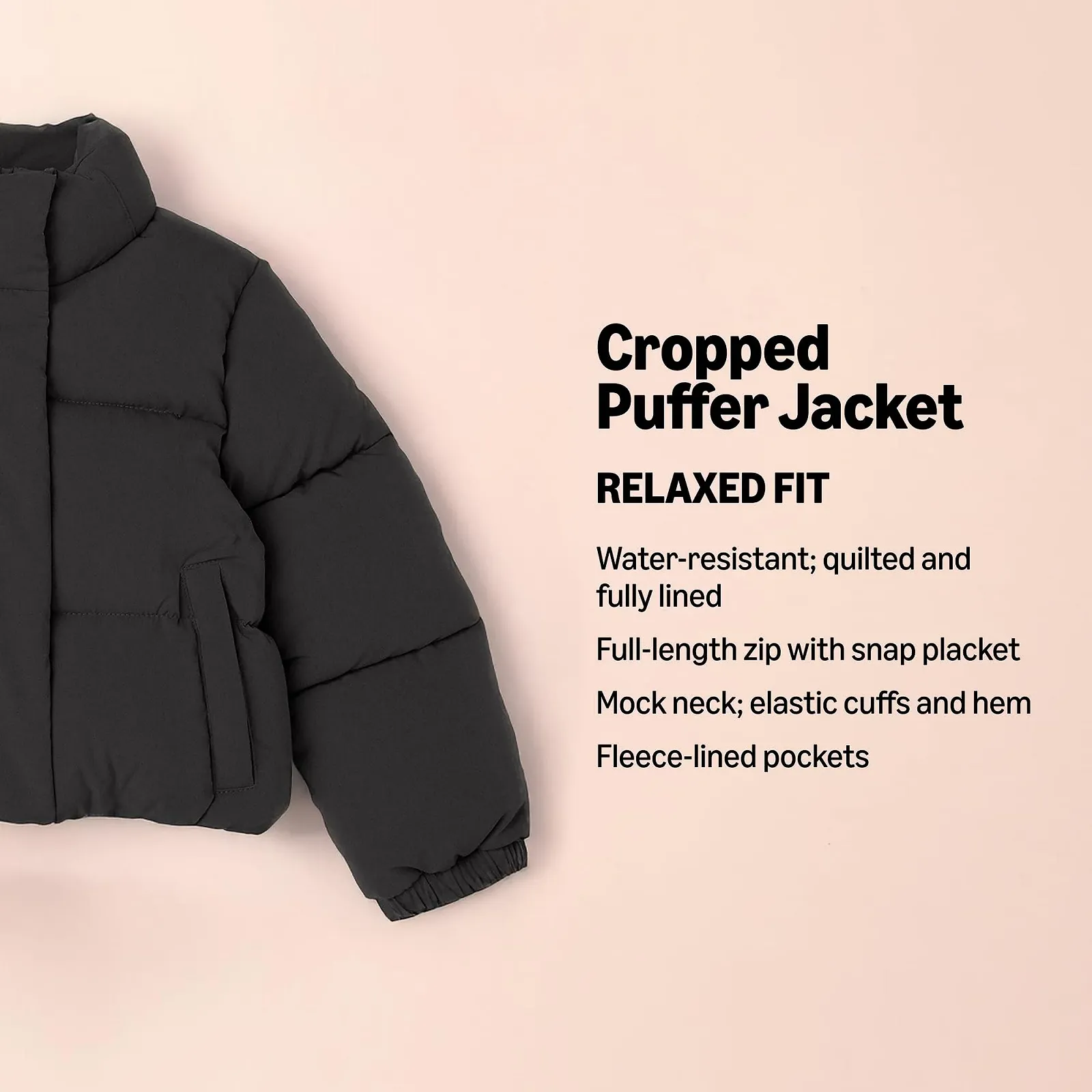 Куртка стьобана Amazon Essentials для дівчинки, коротка, на блискавці (з матового або шерпа флісу, стьобана), фото №2