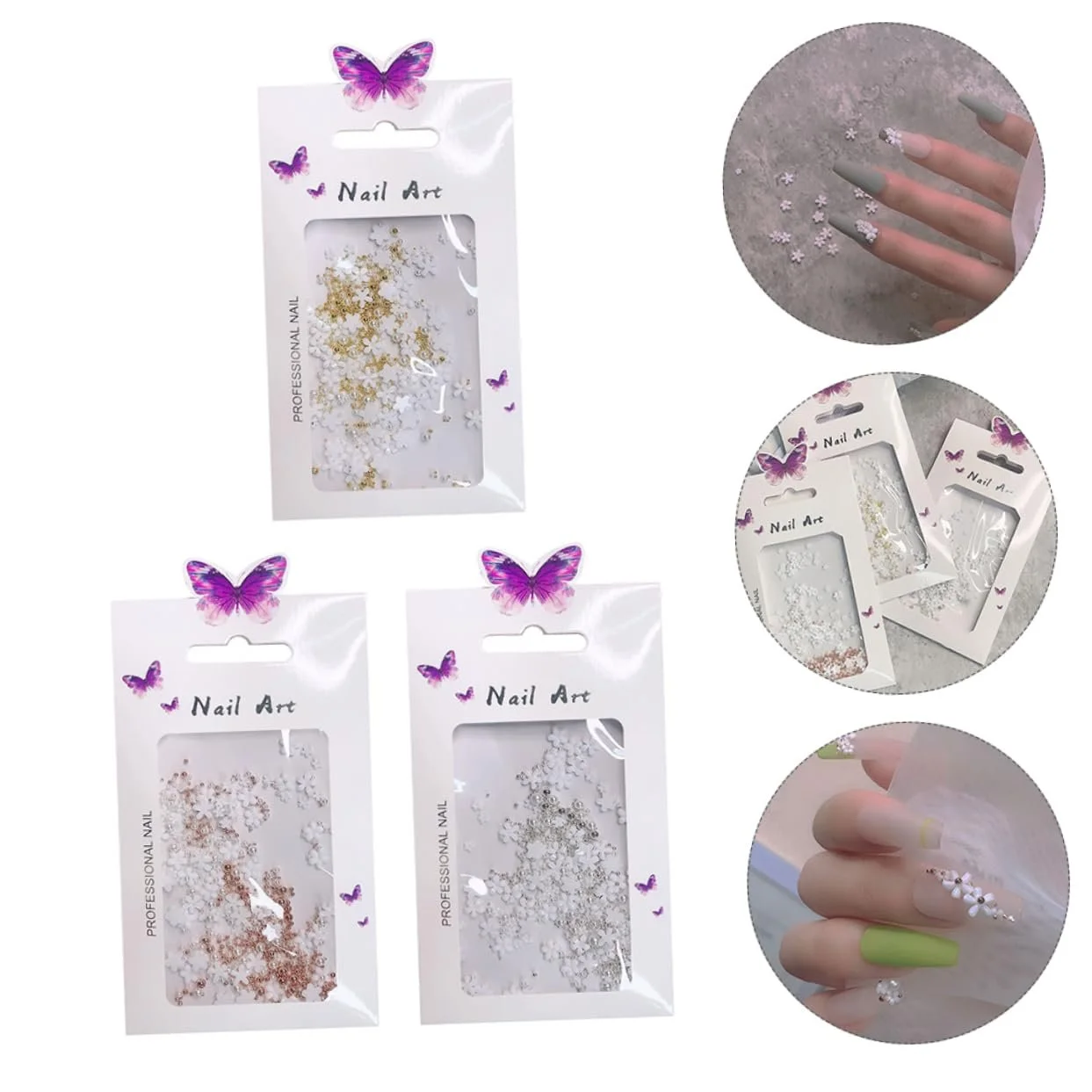 Прикраса для нігтів Квіти Білий (3 пакети), фото №3 Прикраса для нігтів Квіти Білий (3 пакети), фото №3