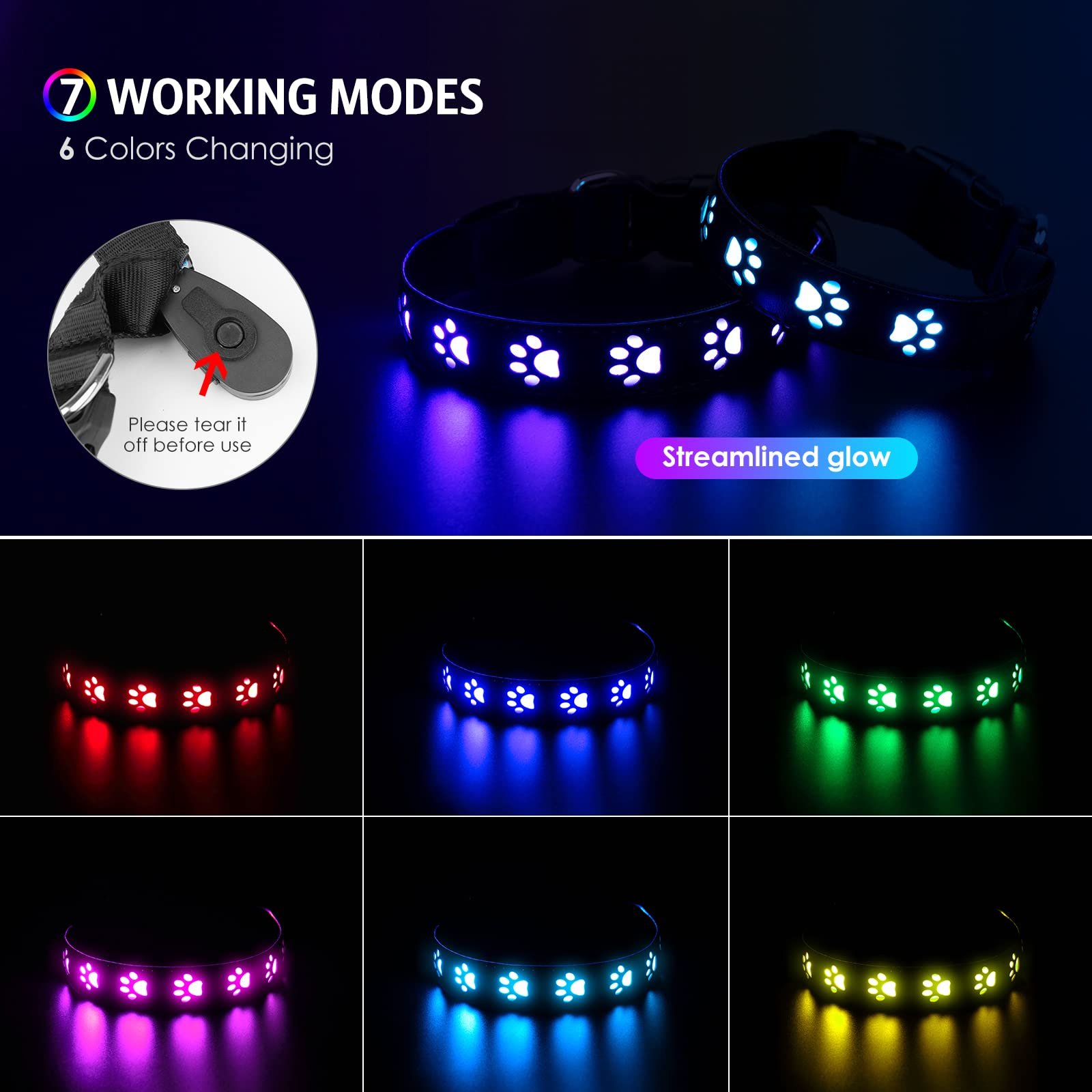 Ошейник LED Light светодиодный аккумуляторный 7 цветов регулируемый S, фото №3 Ошейник LED Light светодиодный аккумуляторный 7 цветов регулируемый S, фото №3