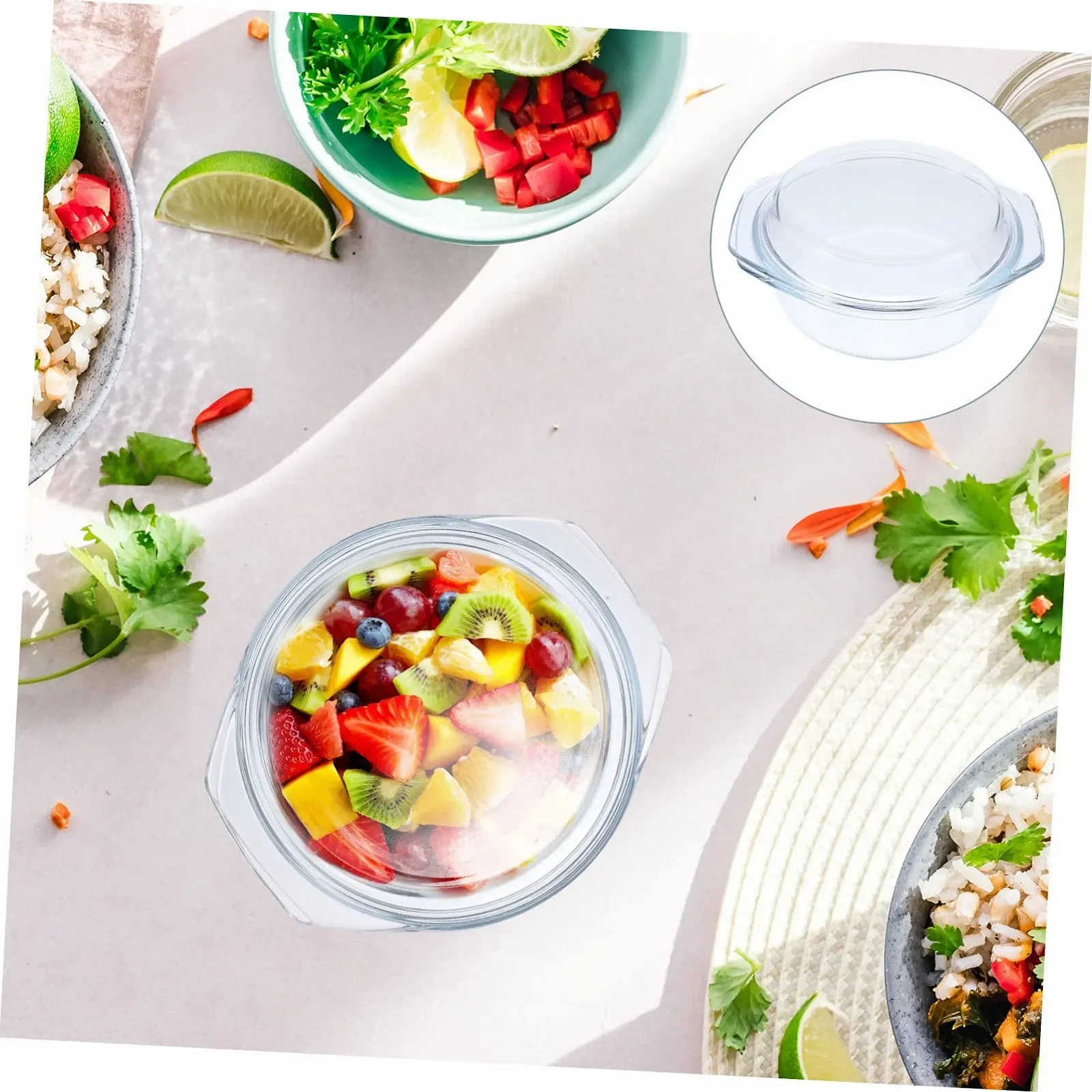 Форма для запікання GALPADA скляна з кришкою кругла жаростійка для мікрохвильової печі, фото №9