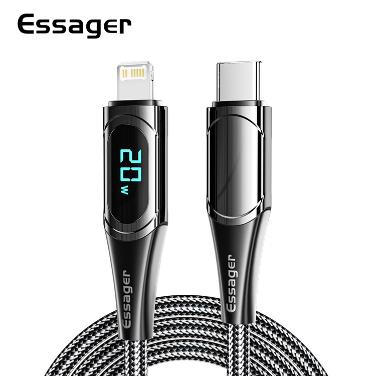 Зарядный кабель Display ESSAGER Type C to Lightning 1метр 20W, фото №1