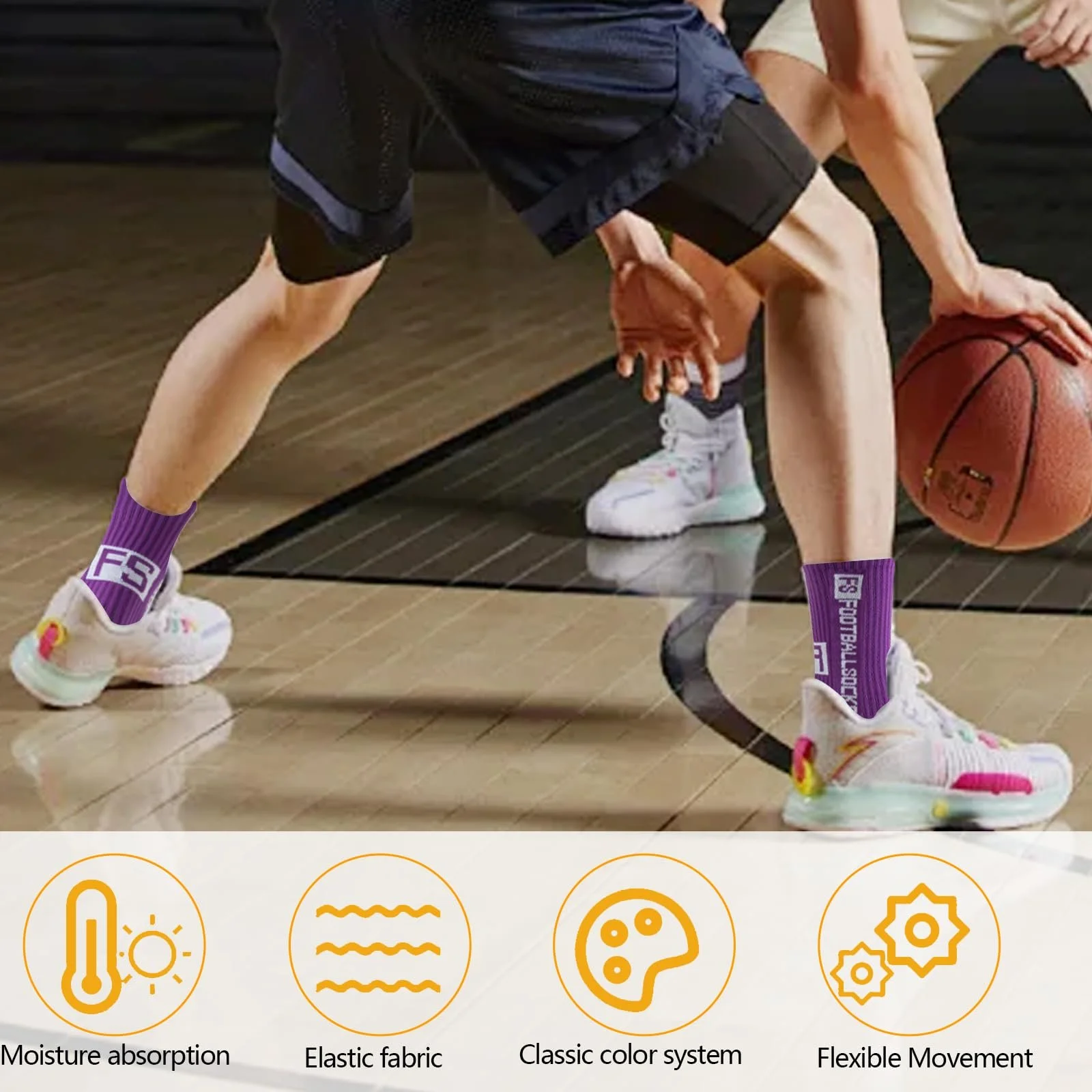 Футбольные спортивные носки, Футбольные нескользящие спортивные носки, Носки с захватом, Нескользящие спортивные носки, Для футбола, баскетбола, бега, фото №4