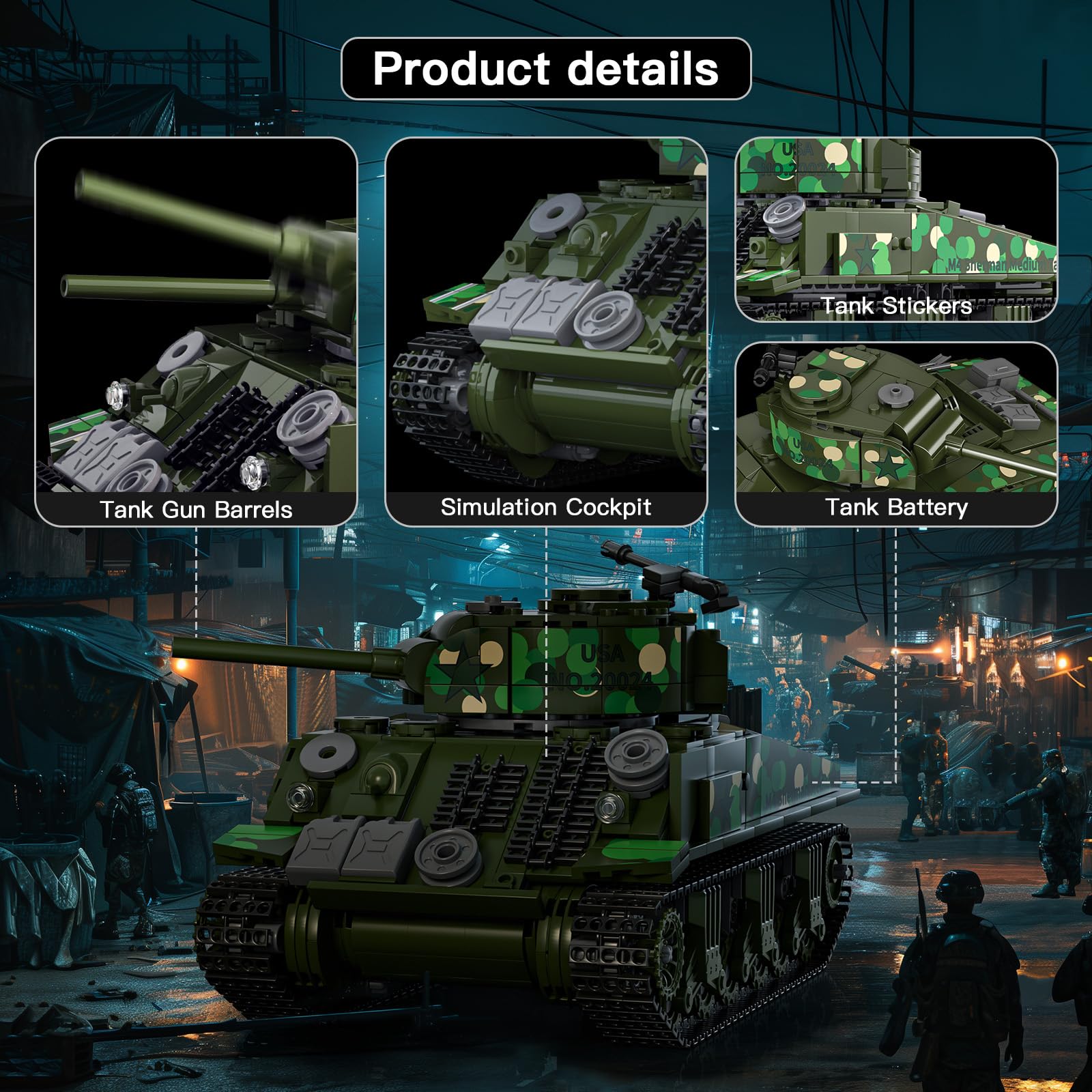 Блоки Mould King 20024 Technik Tank Building Blocks Управляемый танк Sherman M4 961 шт., фото №5