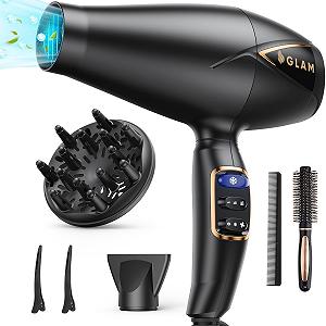Фен GLAM 2300 Вт, ионный, профессиональный, AC мотор, с 3 режимами нагрева, 2 скоростями, кнопкой охлаждения, с диффузором, насадкой, концентратором, расческой для семьи - Фото 1