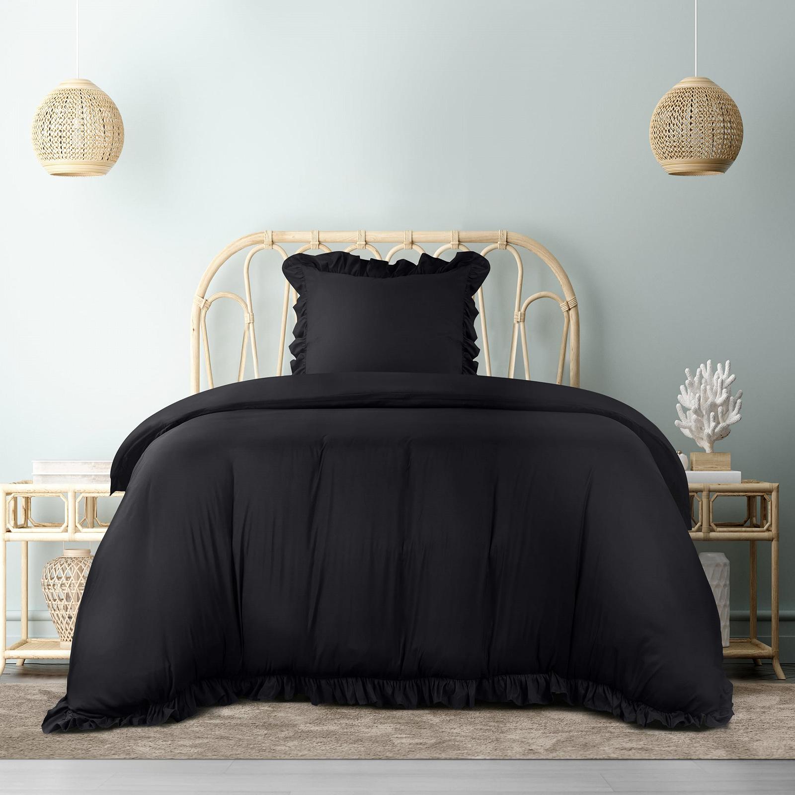 Комплект постільної білизни з оборками Utopia Bedding 135 x 200 см - Підковдра з мікрофібри 135 x 200 см + 1 Наволочка 80 x 80 см - Чорний, фото №1