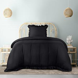 Комплект постільної білизни з оборками Utopia Bedding 135 x 200 см - Підковдра з мікрофібри 135 x 200 см + 1 Наволочка 80 x 80 см - Чорний - Фото 1