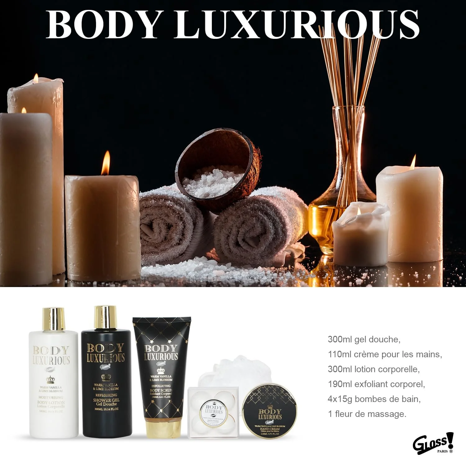 Набір подарунковий для жінок Vanilla & Lime Blossom Засоби для ванни Оригінальна ідея подарунка від Gloss!, фото №3