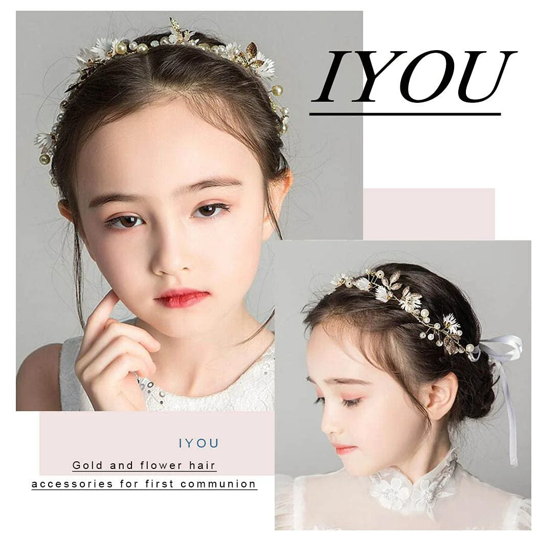 Вінок Квітка Листок Золото Перли, фото №4