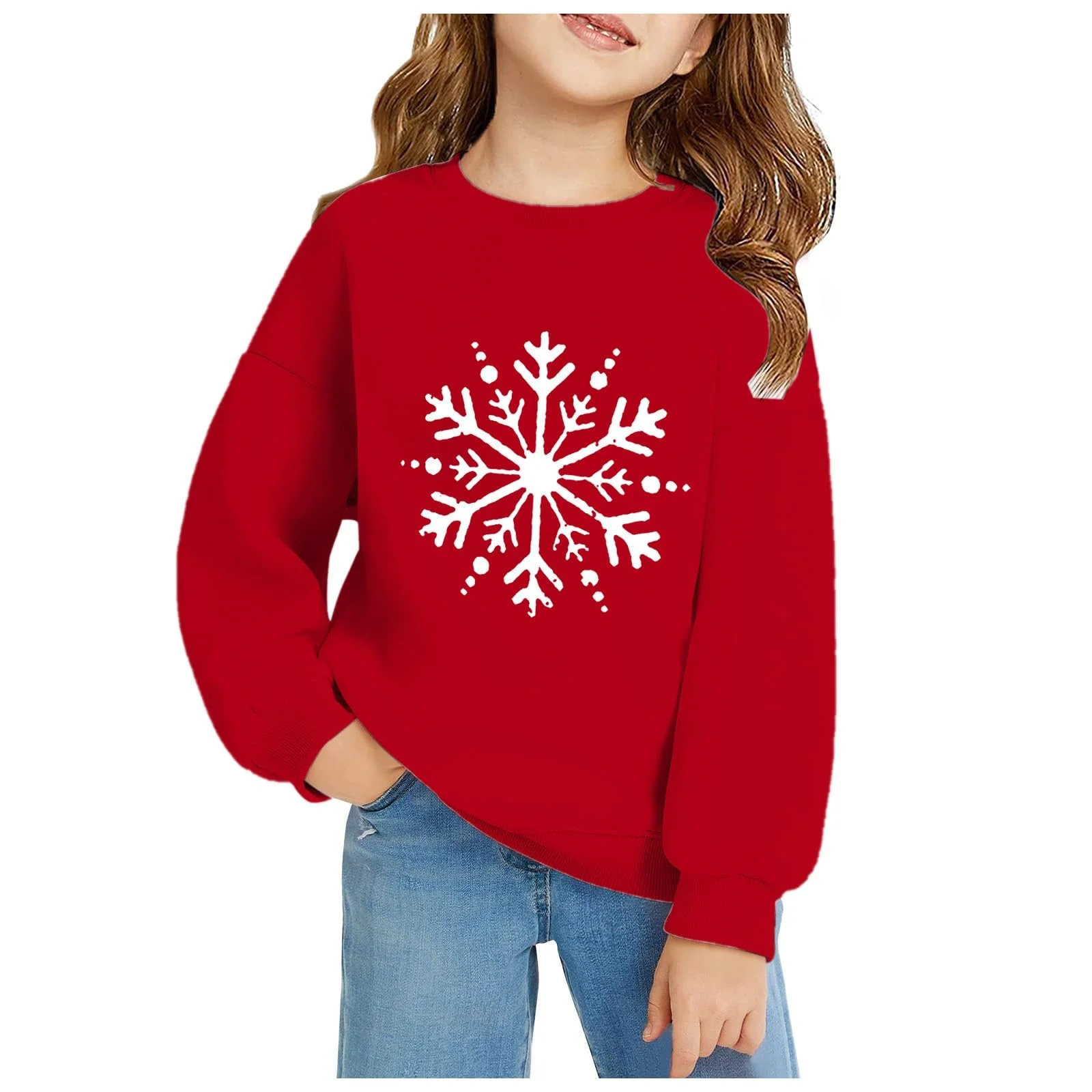 Різдвяний світшот з принтом сніжинок, теплий дитячий, фото №2