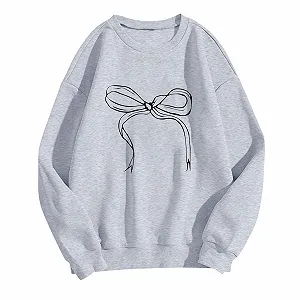 Рубашка Komiseup Повседневный Однотонный Свитшот без Капюшона Свободный Пуловер Модный Принт-Бантик Хлопок Круглый вырез Длинный рукав Осень Зима Свитер Легкий Свободный Пуловер 04 - Фото 1