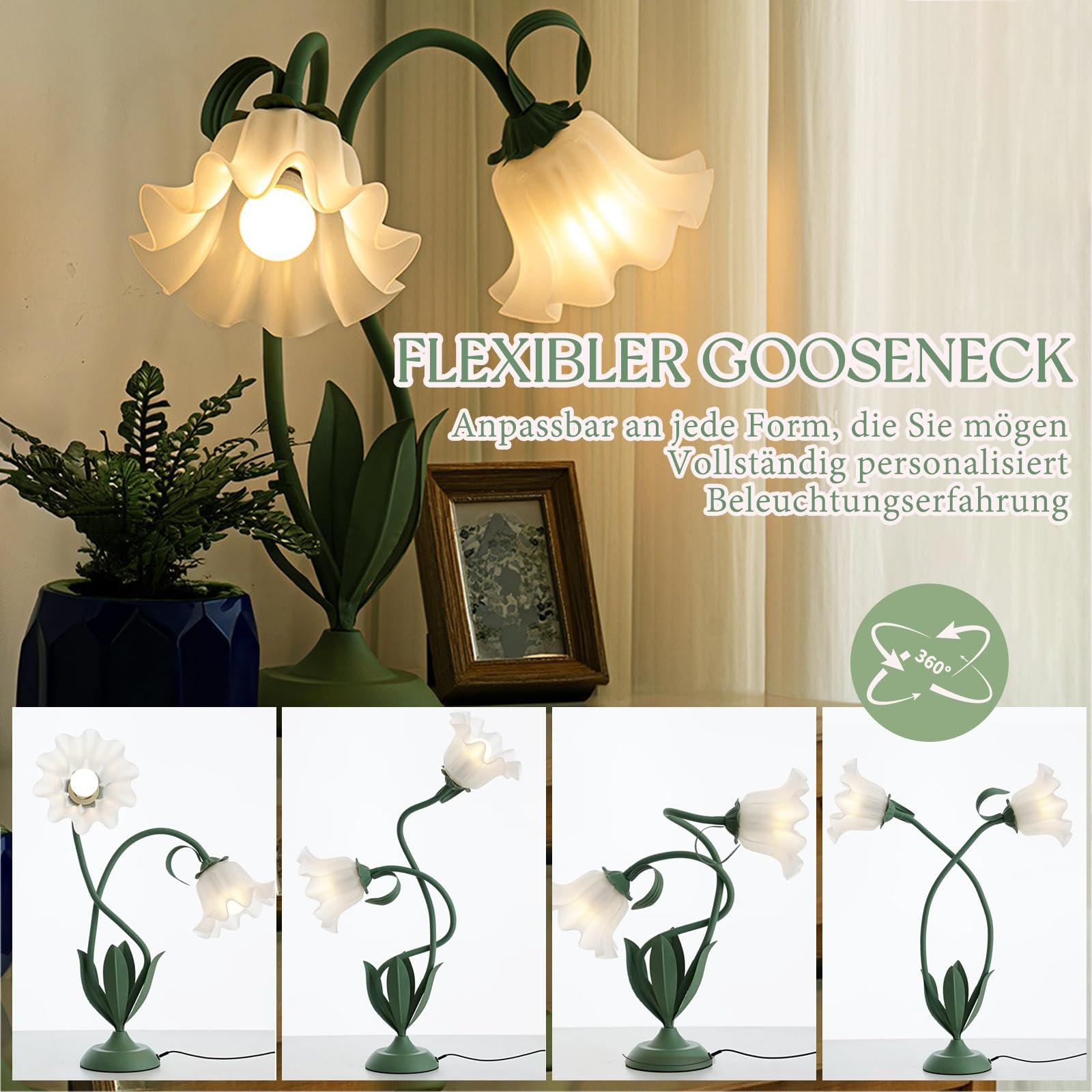 Настільна лампа Квітка Подвійна Металева Поворотна з вимикачем на кабелі, фото №3