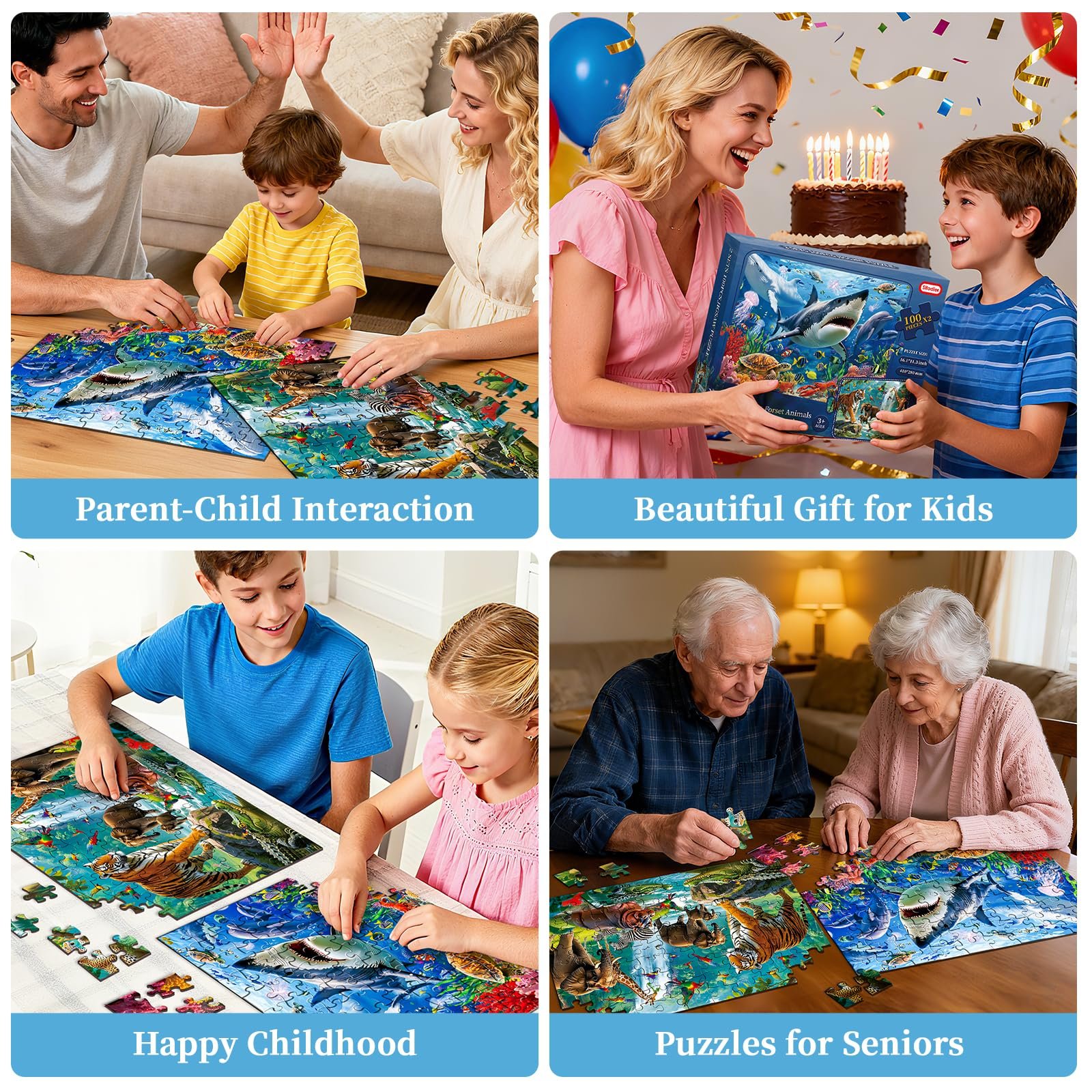 Пазл 2 набора по 100 деталей Underwater World and Forest Animals 41 x 28 см, фото №3 Пазл 2 набора по 100 деталей Underwater World and Forest Animals 41 x 28 см, фото №3