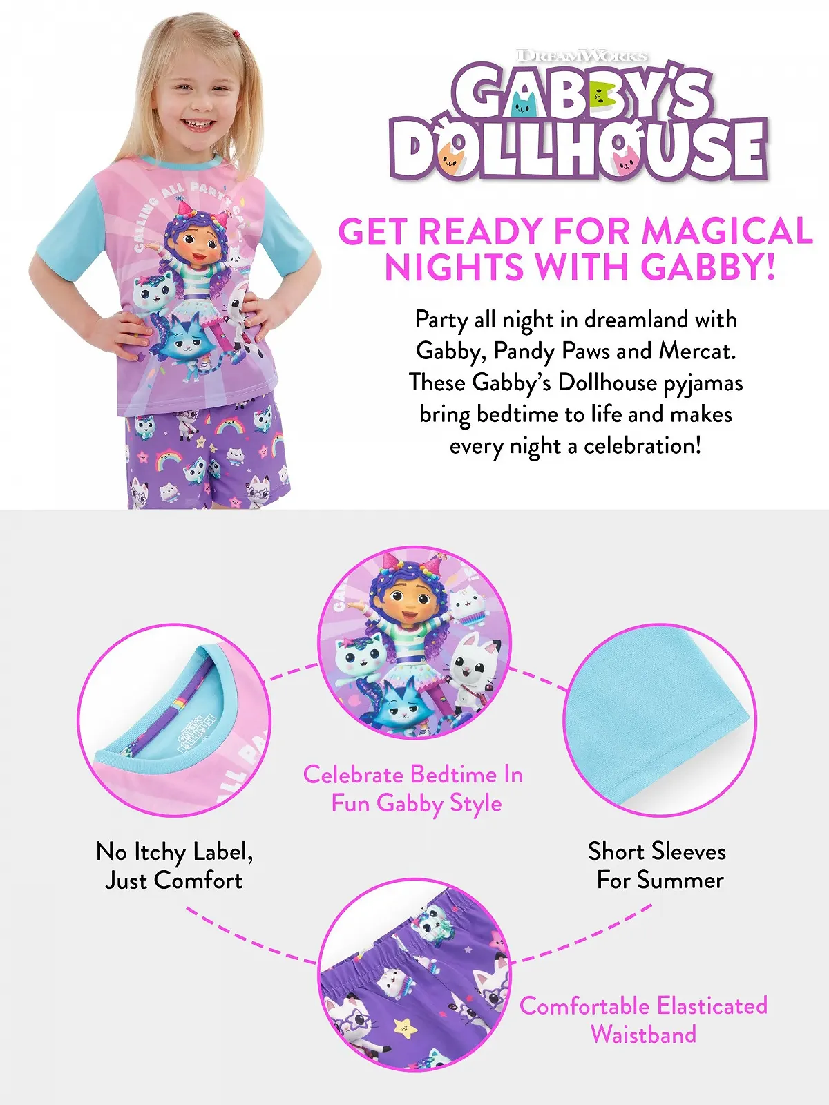 Піжама DreamWorks Gabbys Dollhouse Коротка для дівчинки, фото №6 Піжама DreamWorks Gabbys Dollhouse Коротка для дівчинки, фото №6