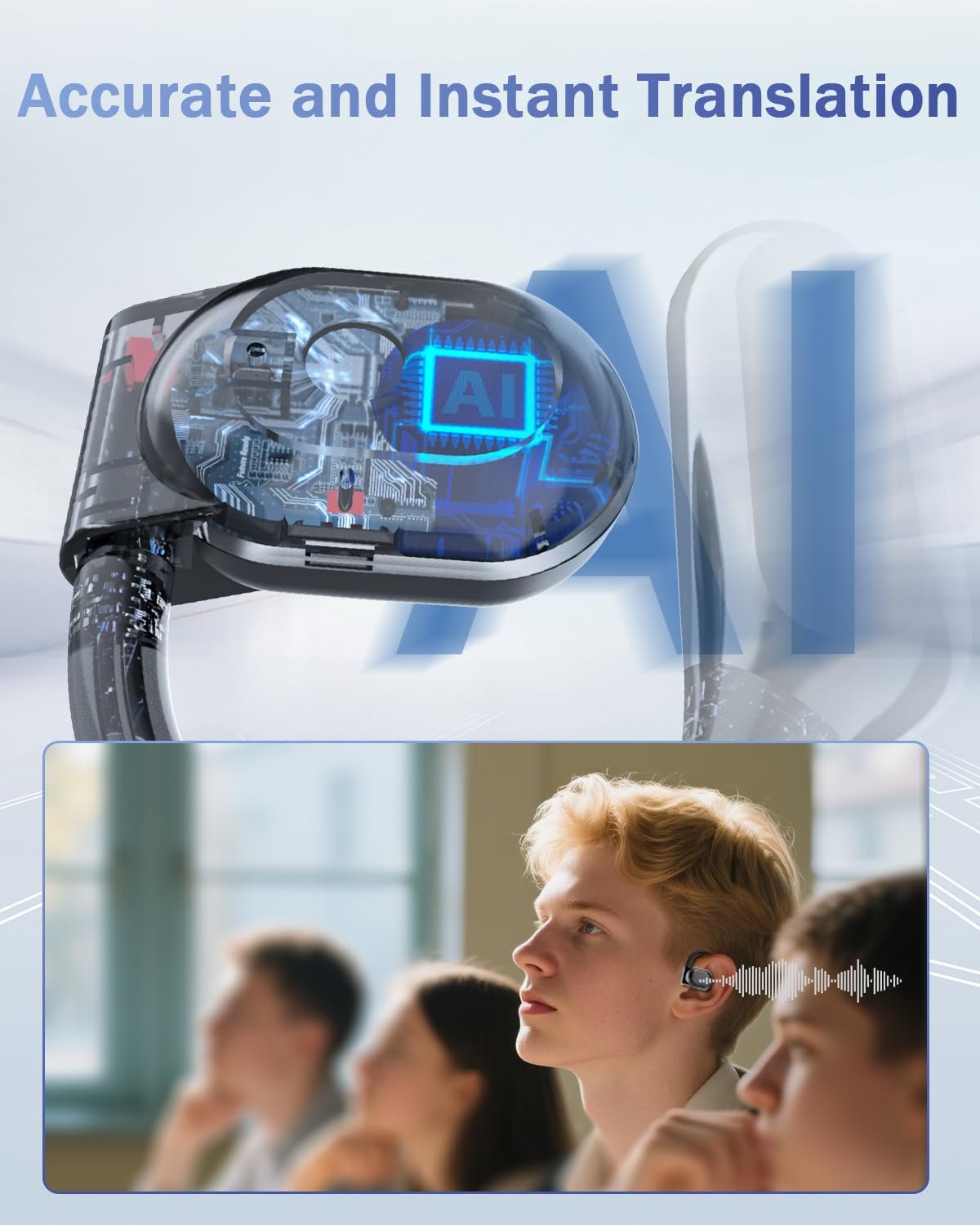 Наушники-переводчики SANOTO Ki, 134 языка, AI, наушники открытого типа с переводом в реальном времени, для путешествий, бизнеса, обучение, фото №3