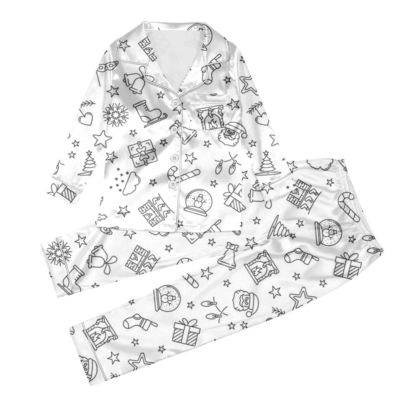 Дитяча піжама для розмальовування DIY, білий мультяшний принт, набір зимого домашнього одягу з двох частин, фото №6